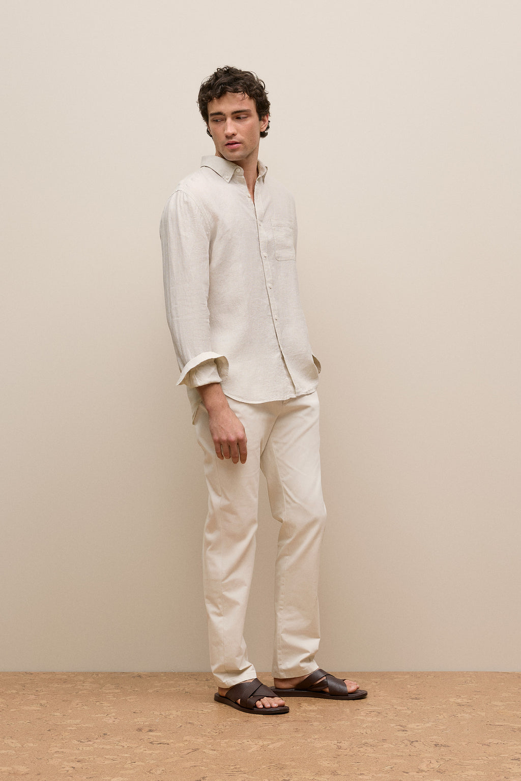 Regular Fit Linen Micro Check Long Sleeve Shirt