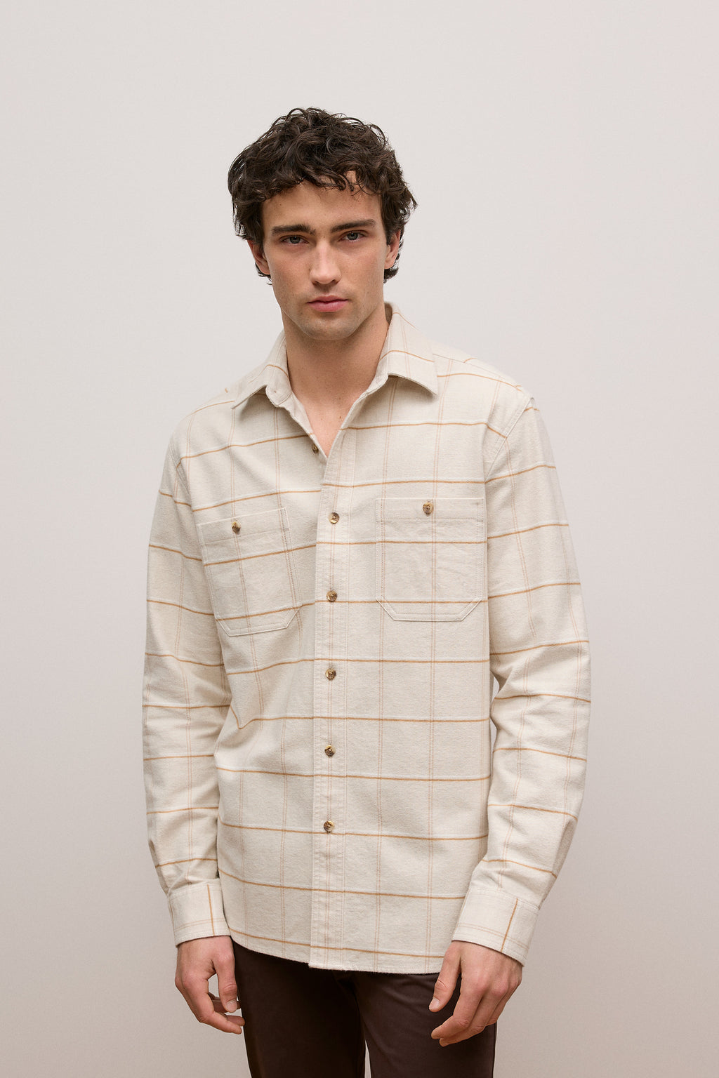 Brushed Cotton Windowpane Overshirt
