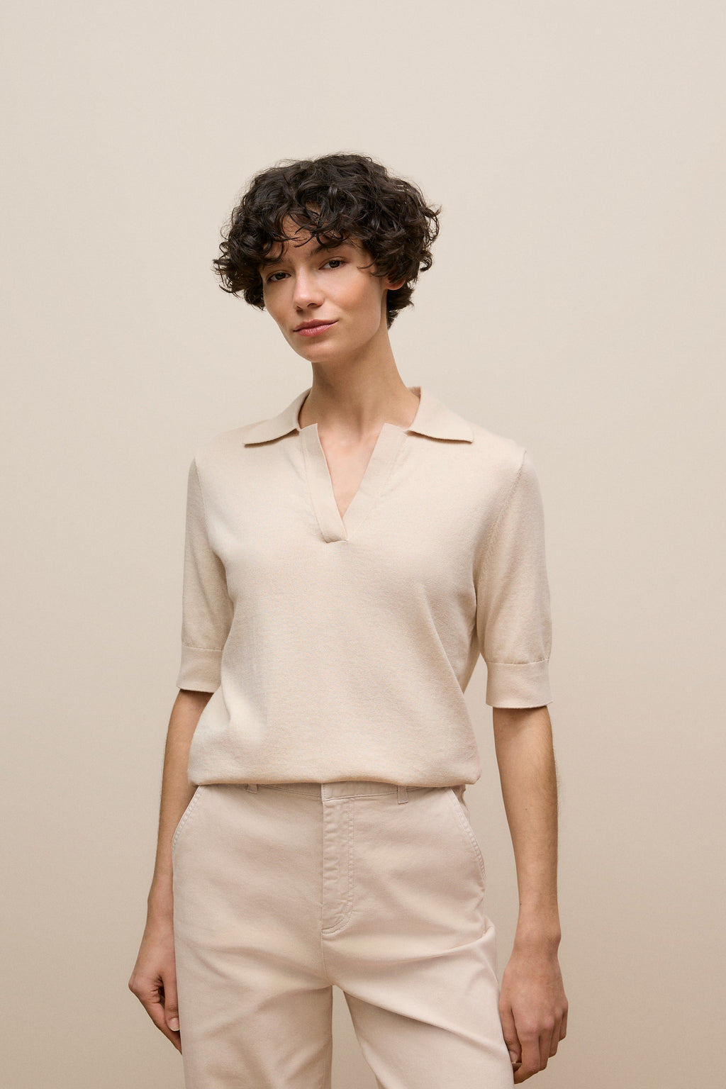 Cotton Cashmere Half Sleeve Polo