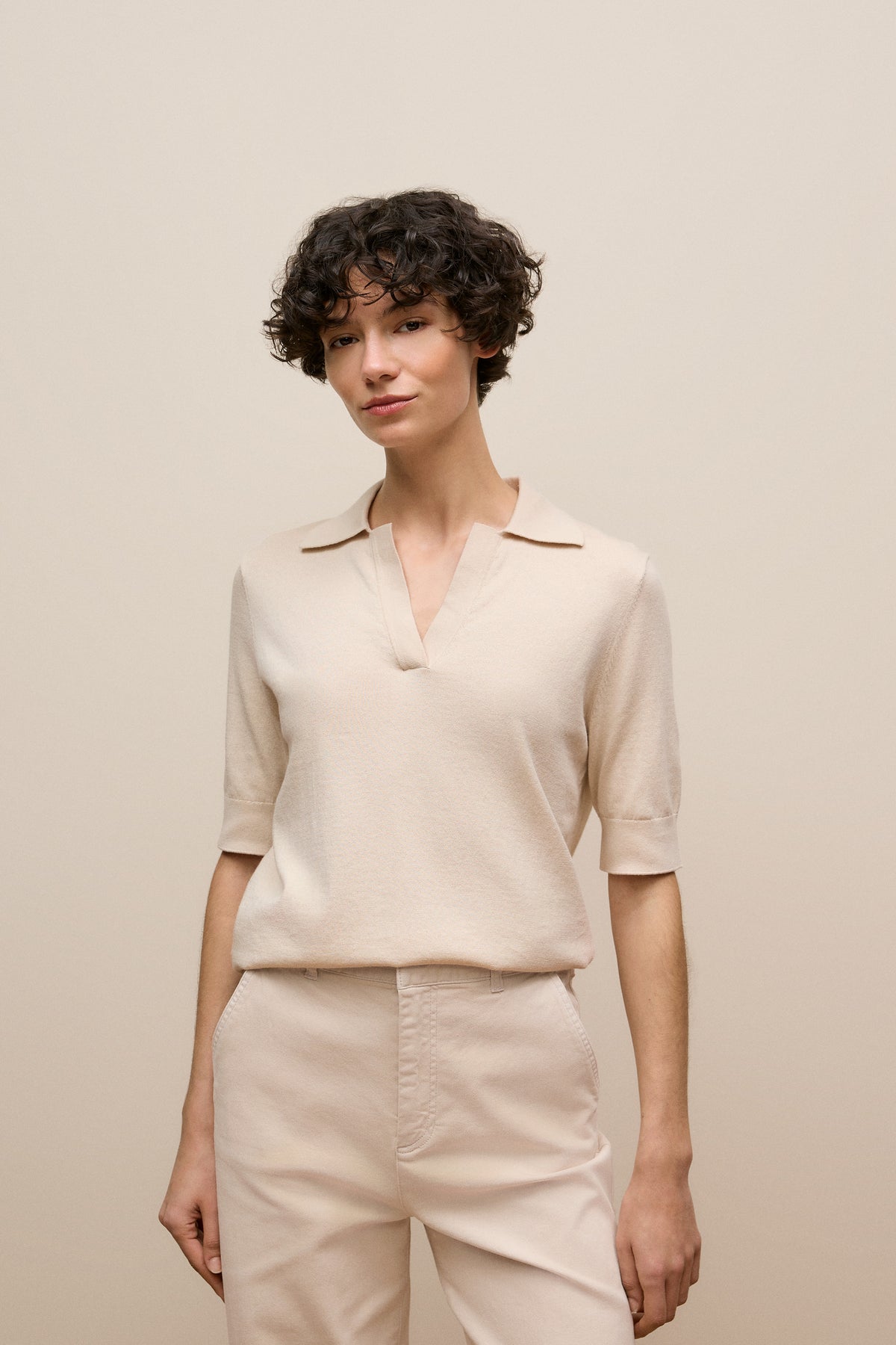 Cotton Cashmere Half Sleeve Polo