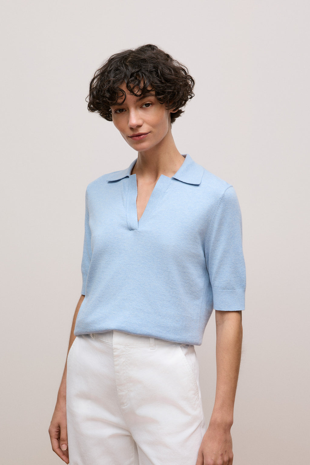 Cotton Cashmere Half Sleeve Polo