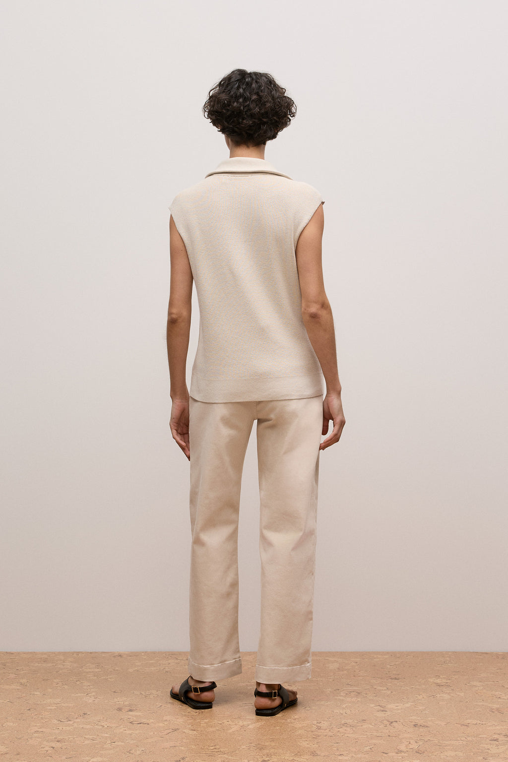 Cotton Cashmere Sleeveless Button Neck Knit