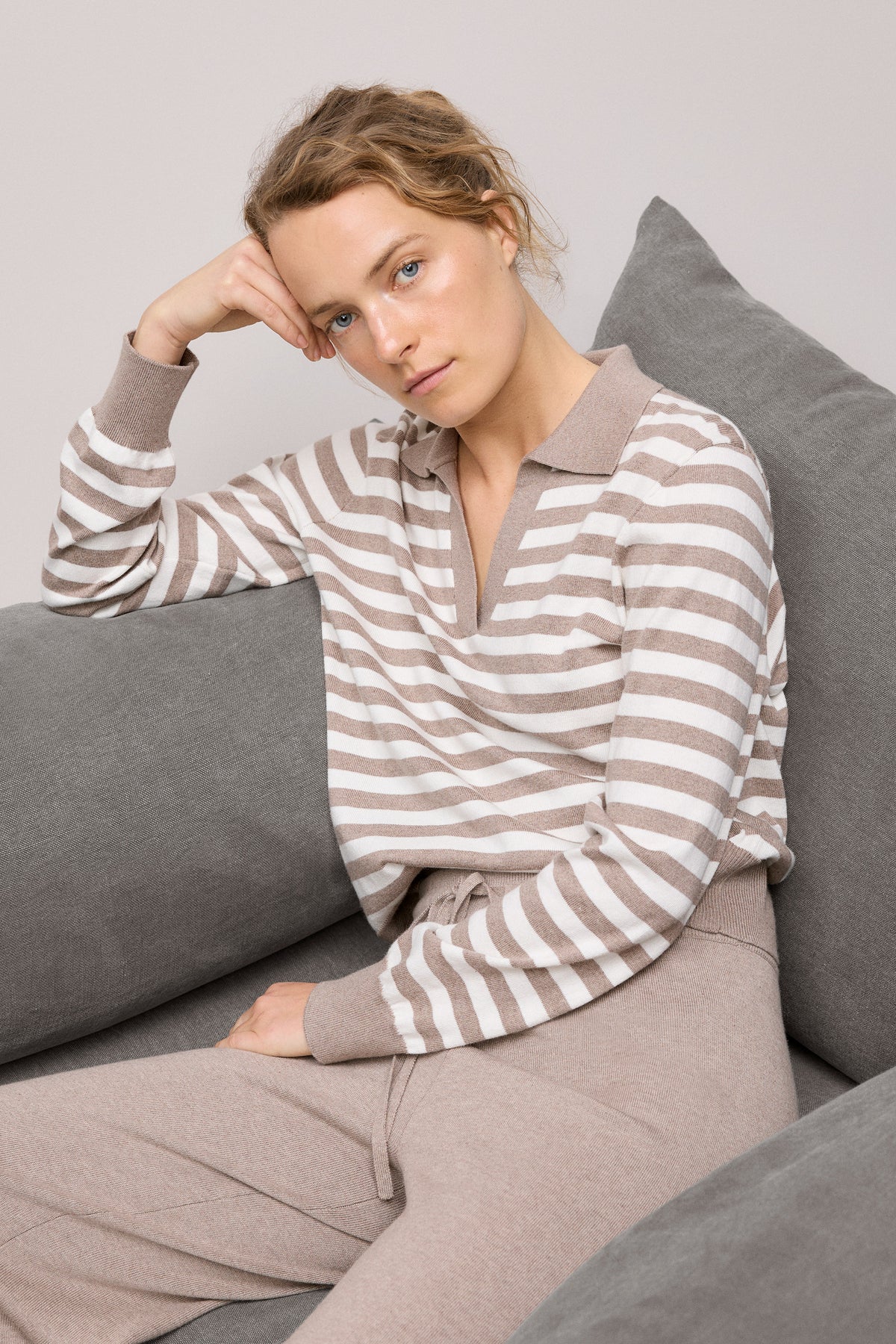 Cotton Cashmere Stripe Knit Polo