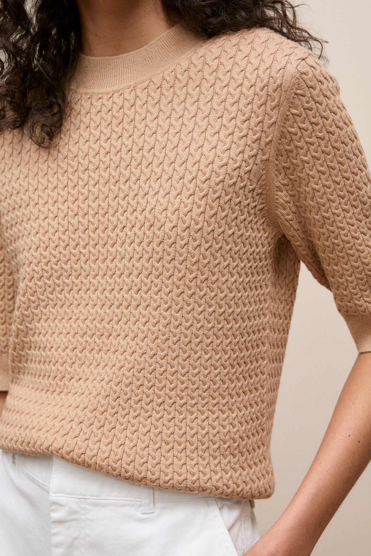 Cotton Cashmere Cable Mock Neck Knit