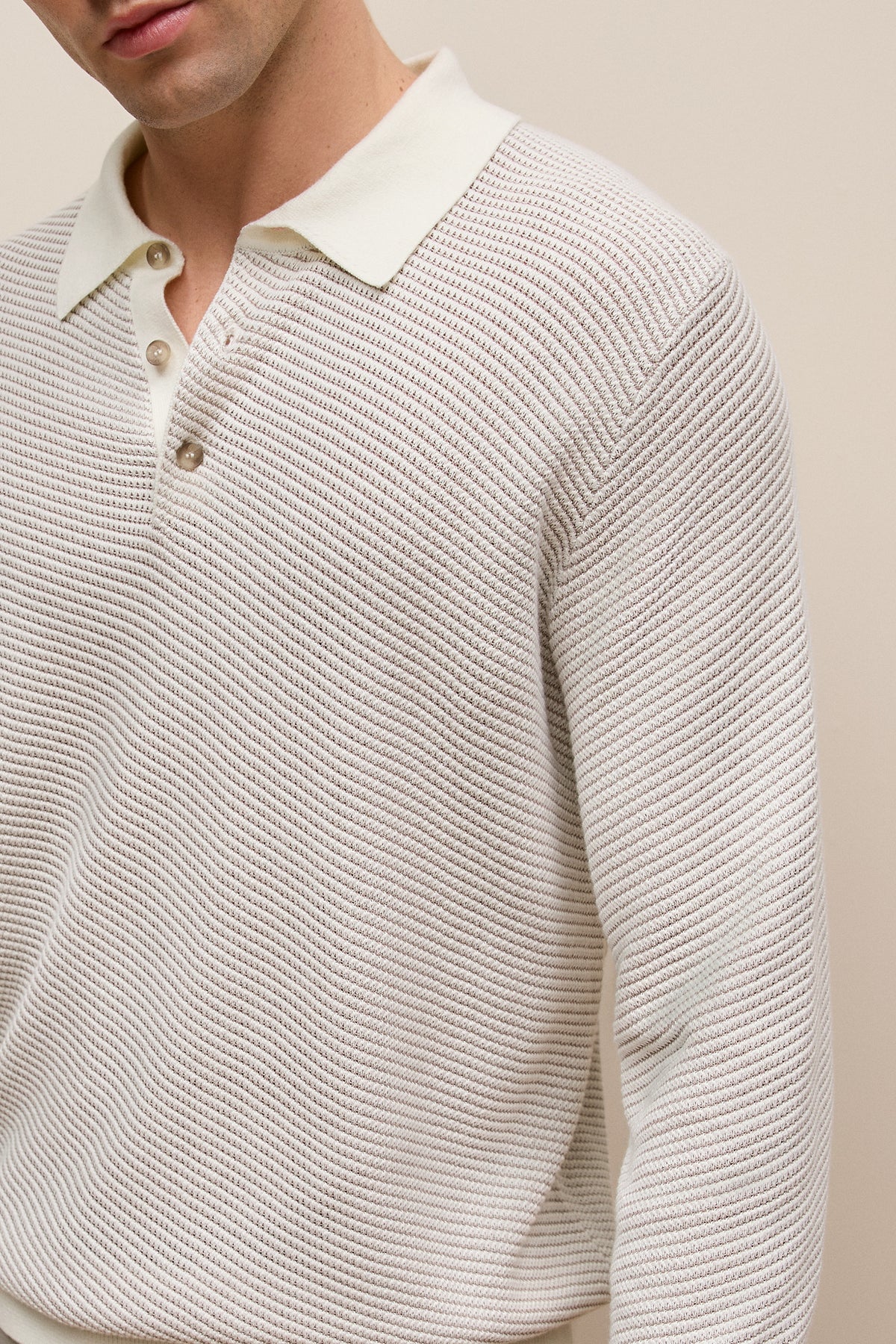 Linear Texture Knit Long Sleeve Polo