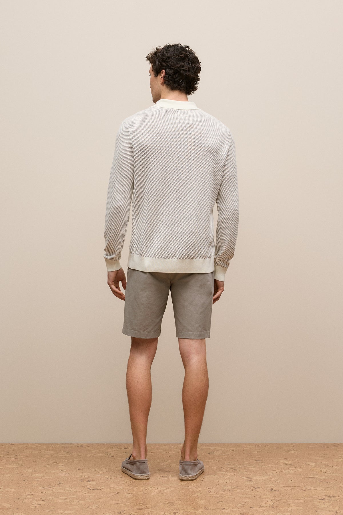 Linear Texture Knit Long Sleeve Polo