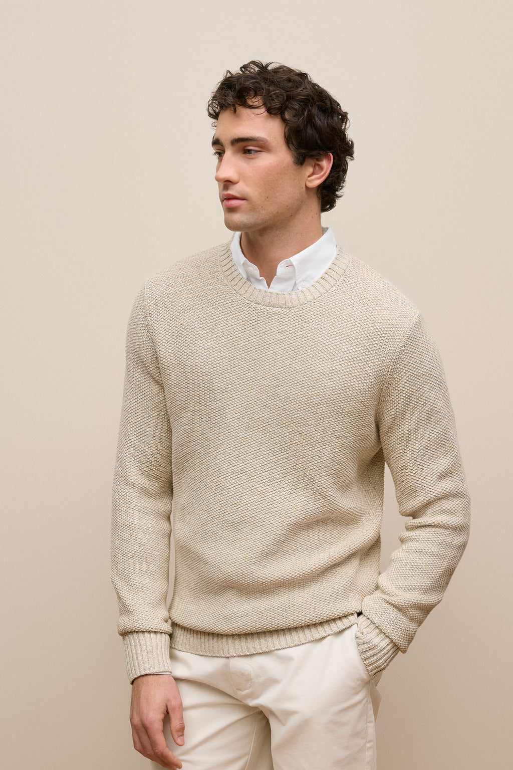 Linen Cotton Texture Knit Crew