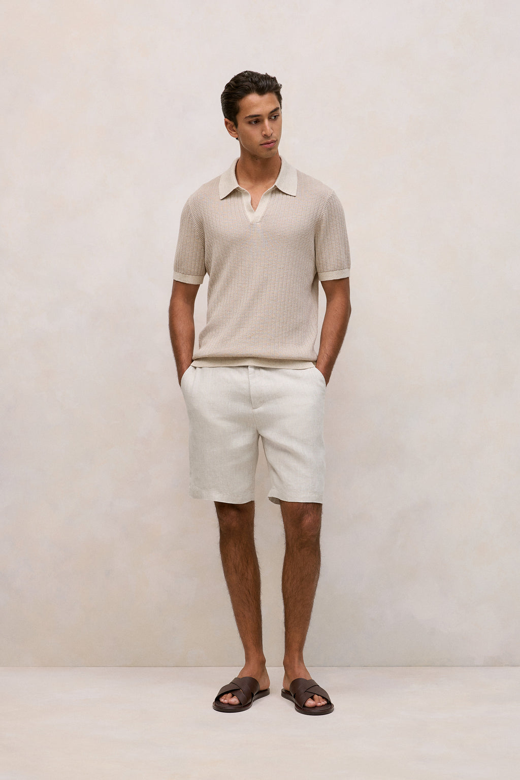 Linen Cotton Mouline Stripe Polo