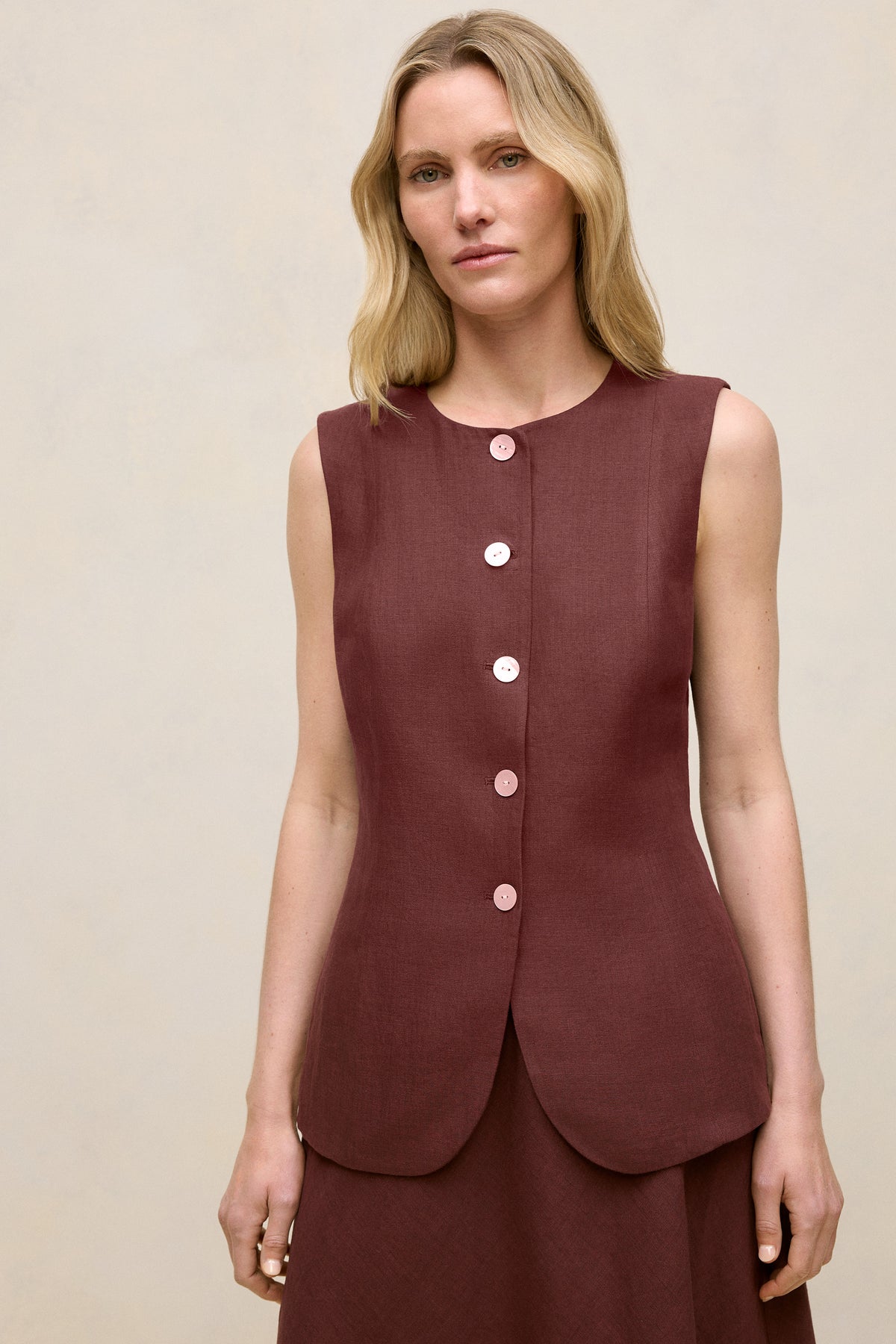 Delave Linen Button Through Vest