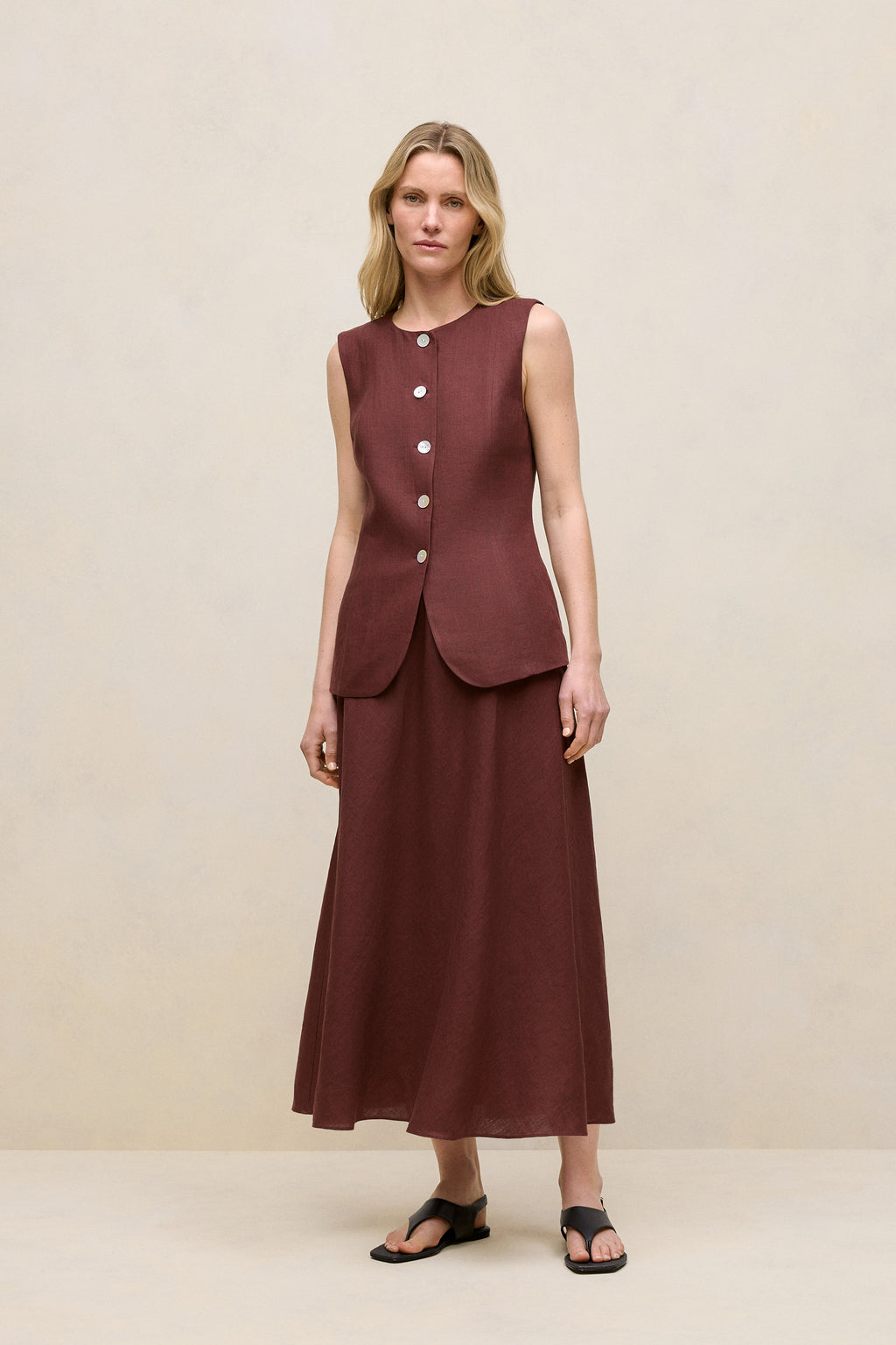 Delave Linen Button Through Vest
