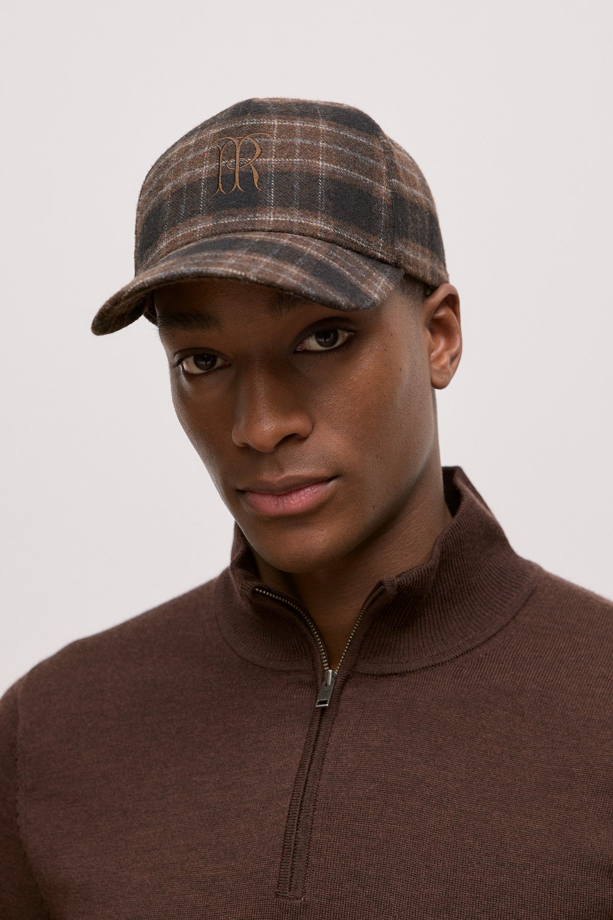 Leo Wool Blend Check Monogram Cap