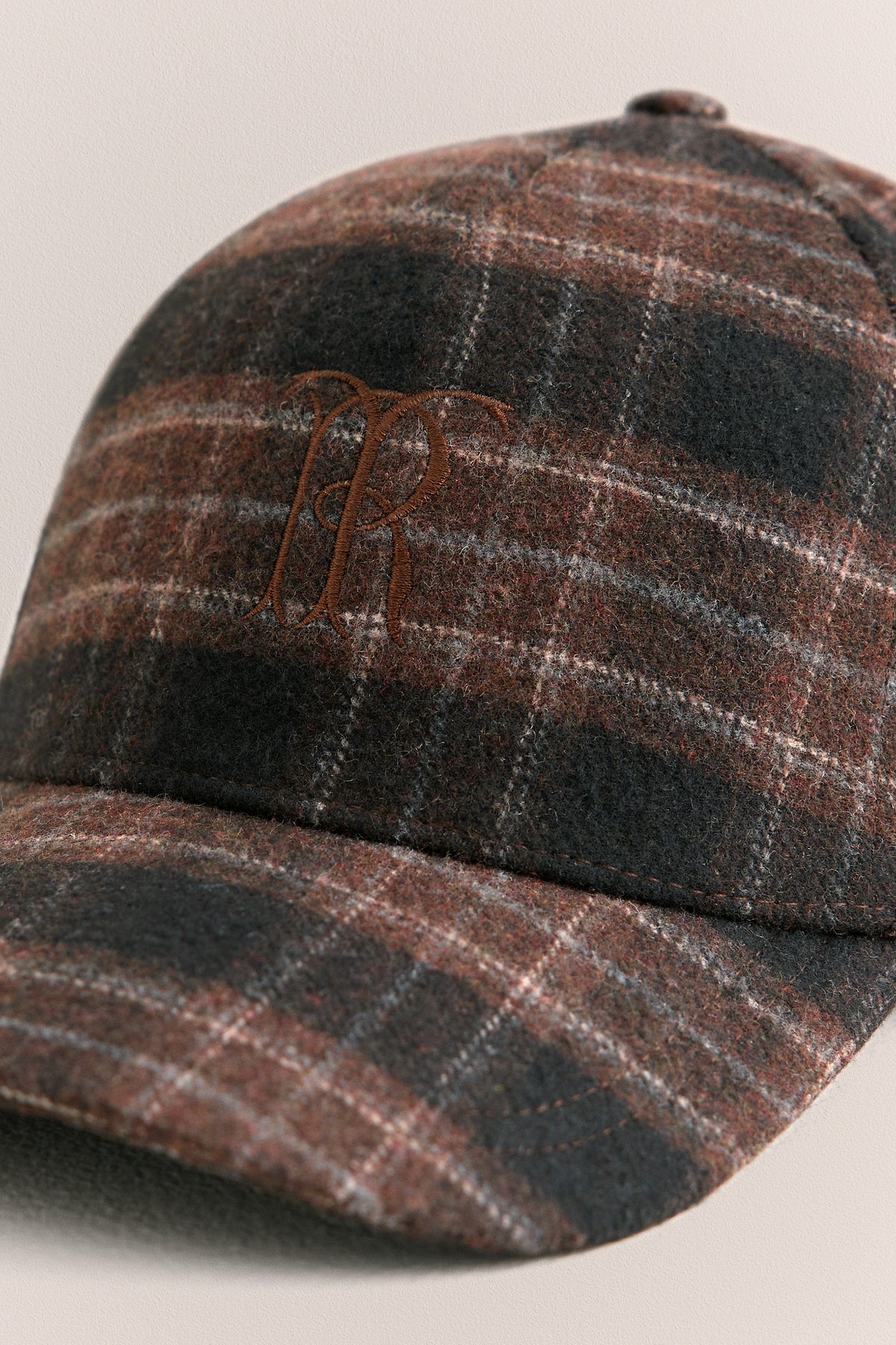 Leo Wool Blend Check Monogram Cap