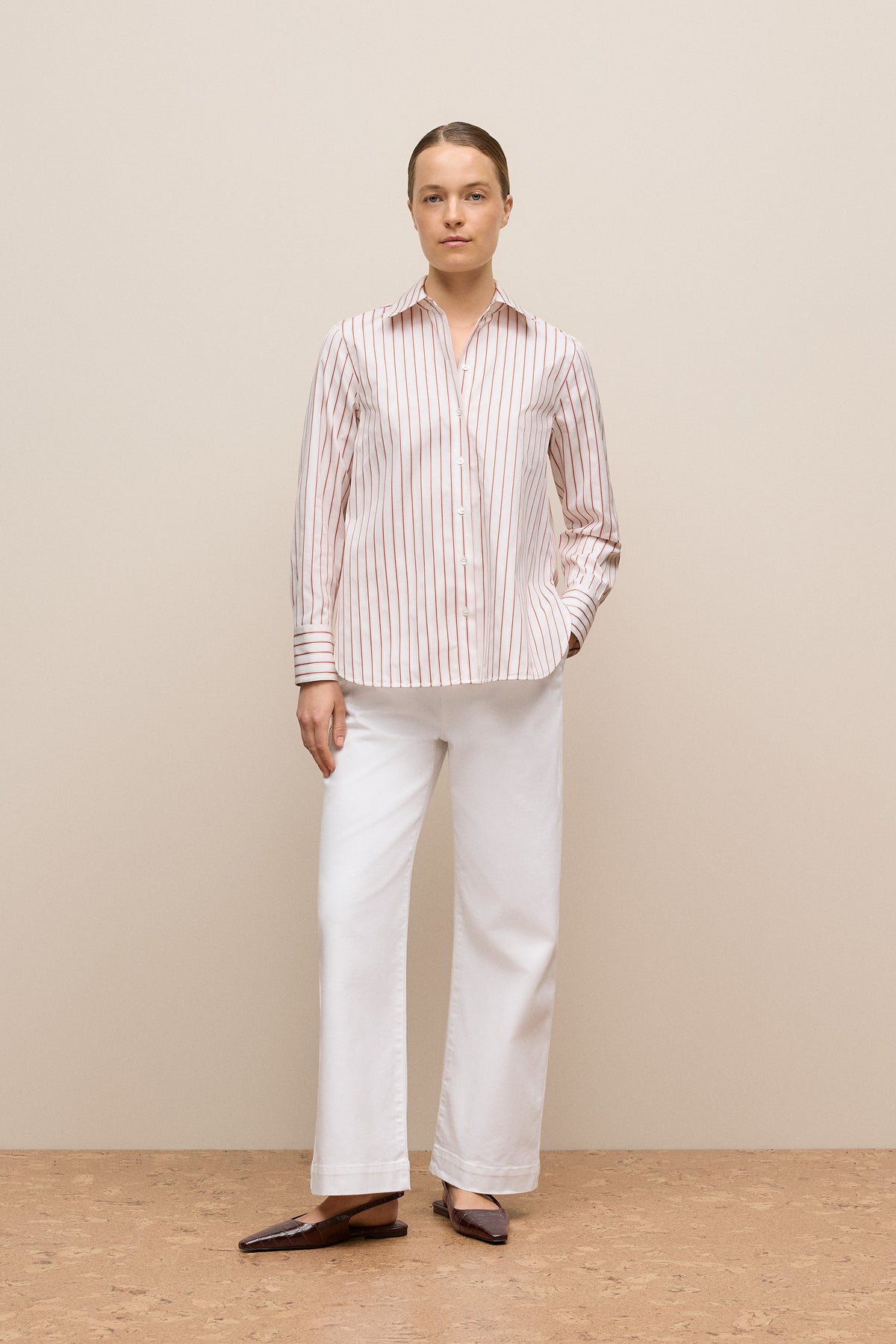 Cotton Poplin Jacquard Stripe Shirt