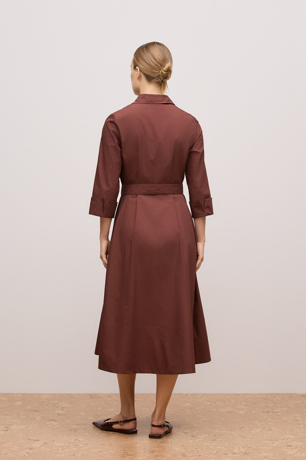 Cotton Poplin Cuff Detail Shirt Dress