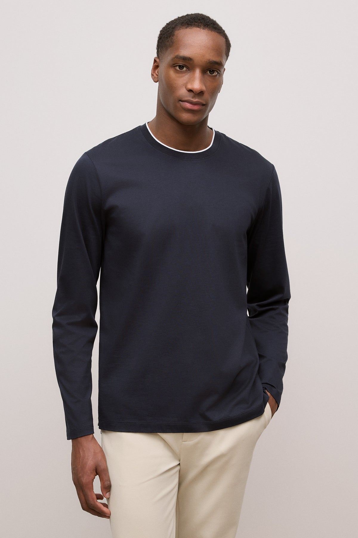 Mercerised Cotton Tipped Long Sleeve T-Shirt