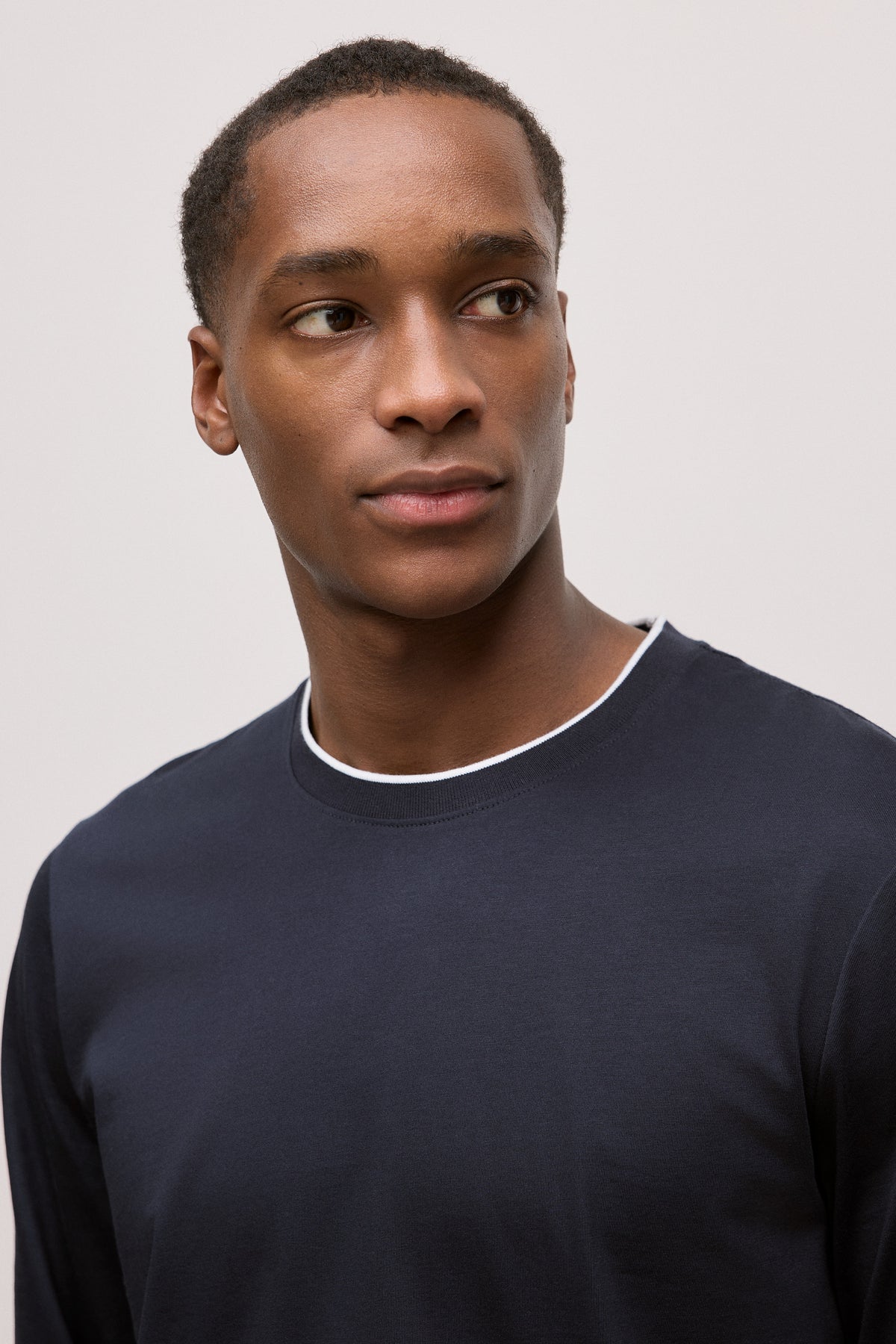 Mercerised Cotton Tipped Long Sleeve T-Shirt