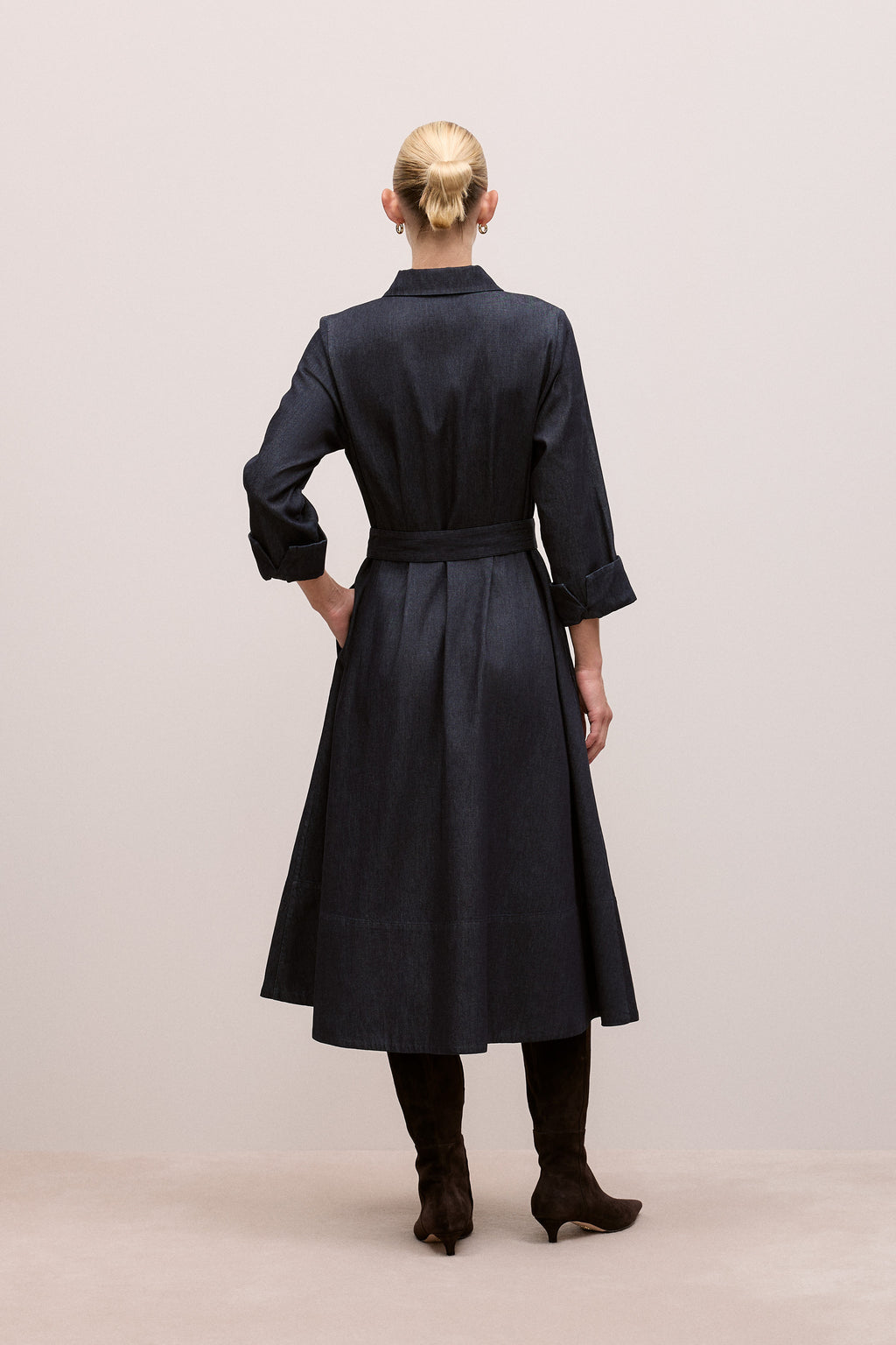 Denim Pleat Detail Shirt Dress