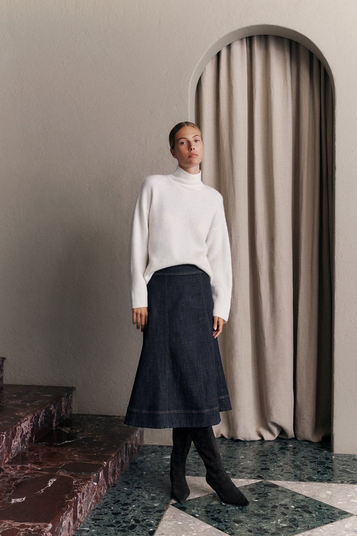 Australian Cotton Blend Denim Panelled Skirt
