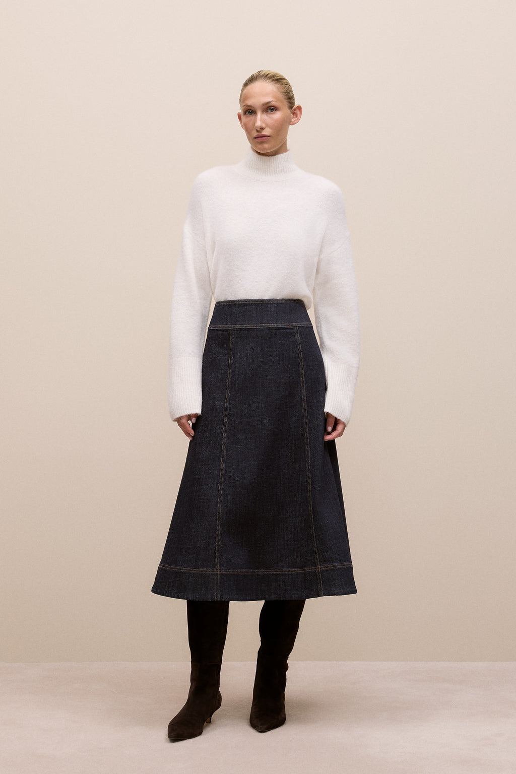 Australian Cotton Blend Denim Panelled Skirt