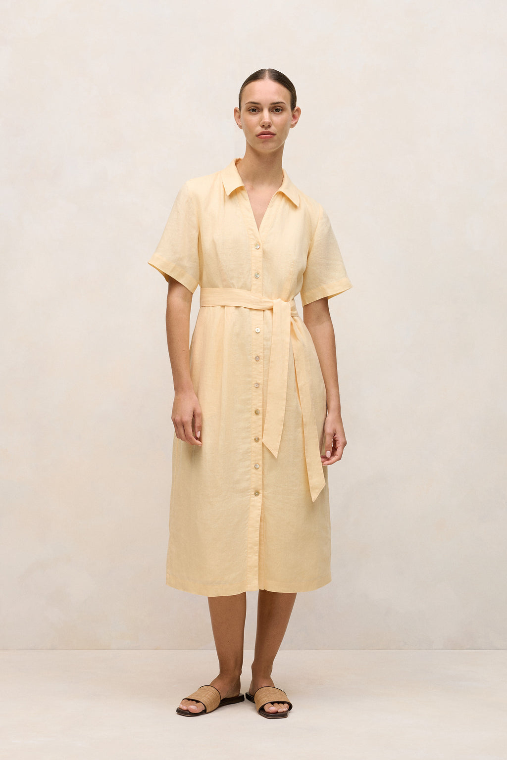 Linen Button Detail Shirt Dress