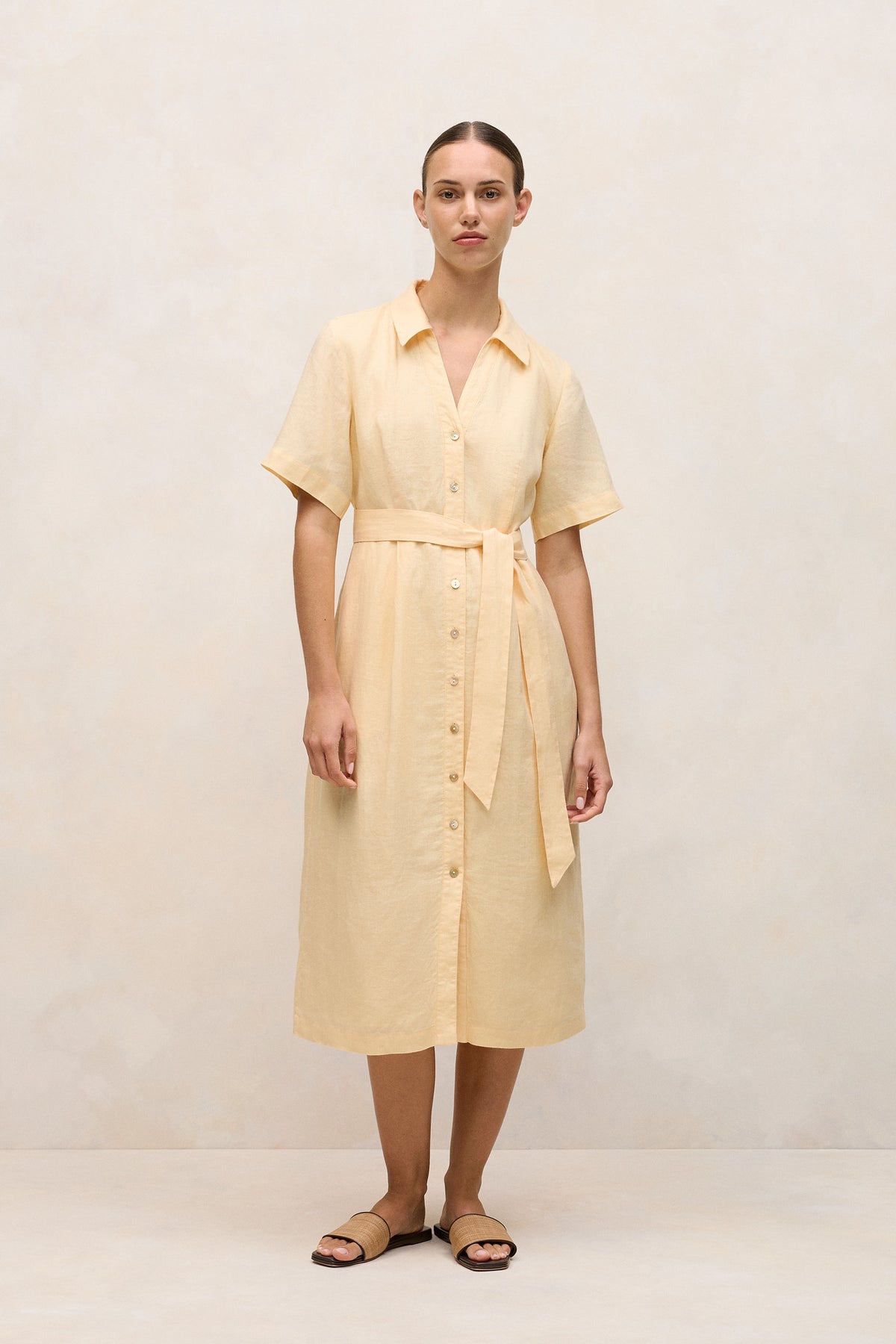 Linen Button Detail Shirt Dress