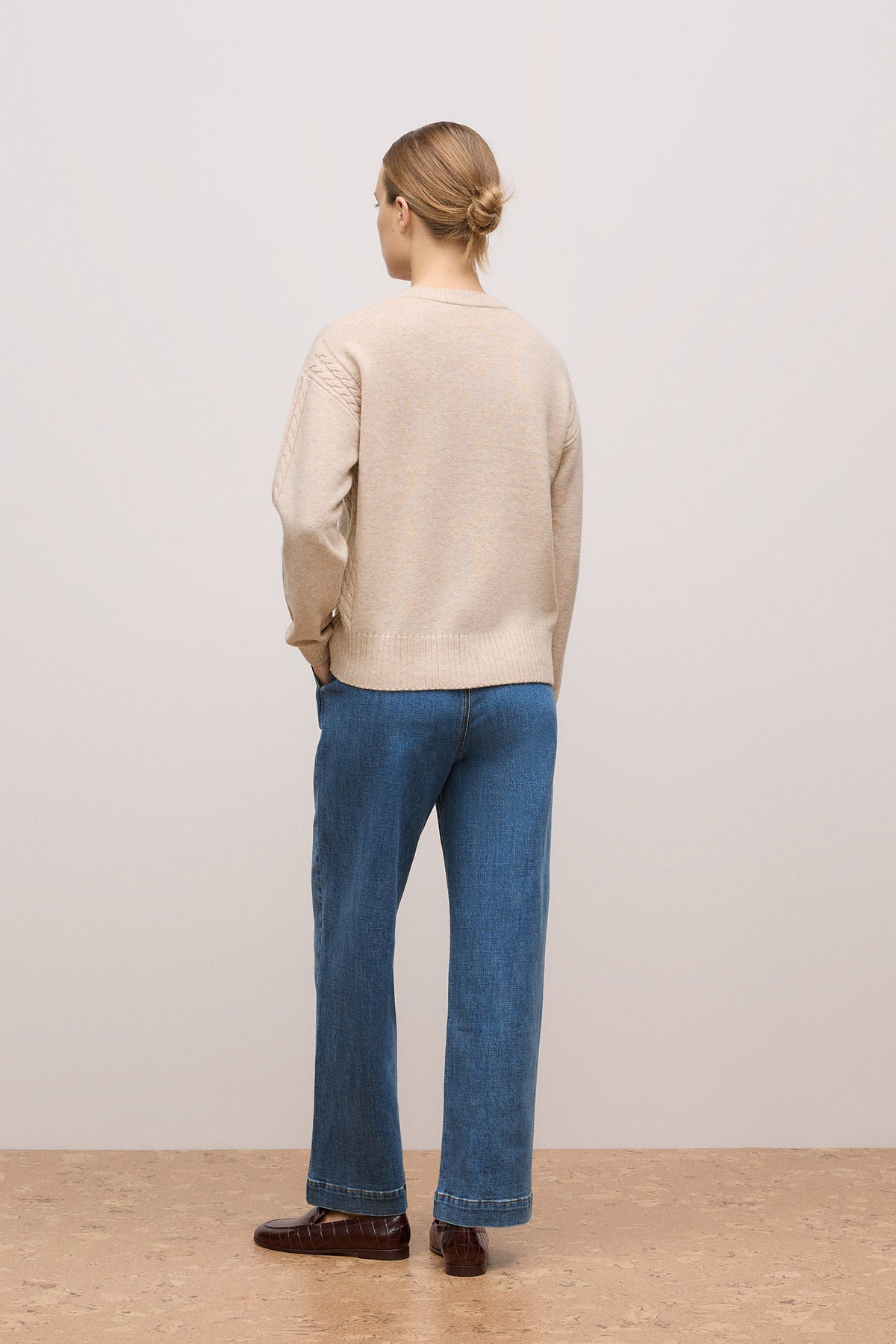 Wool Cashmere Cable Detail Crew