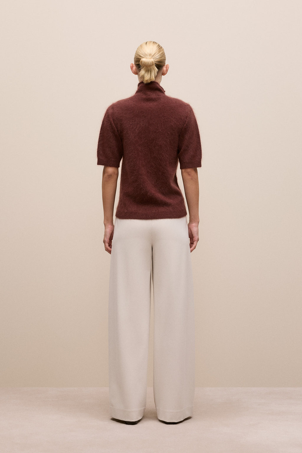 Brushed Cashmere Mock Neck T-Shirt
