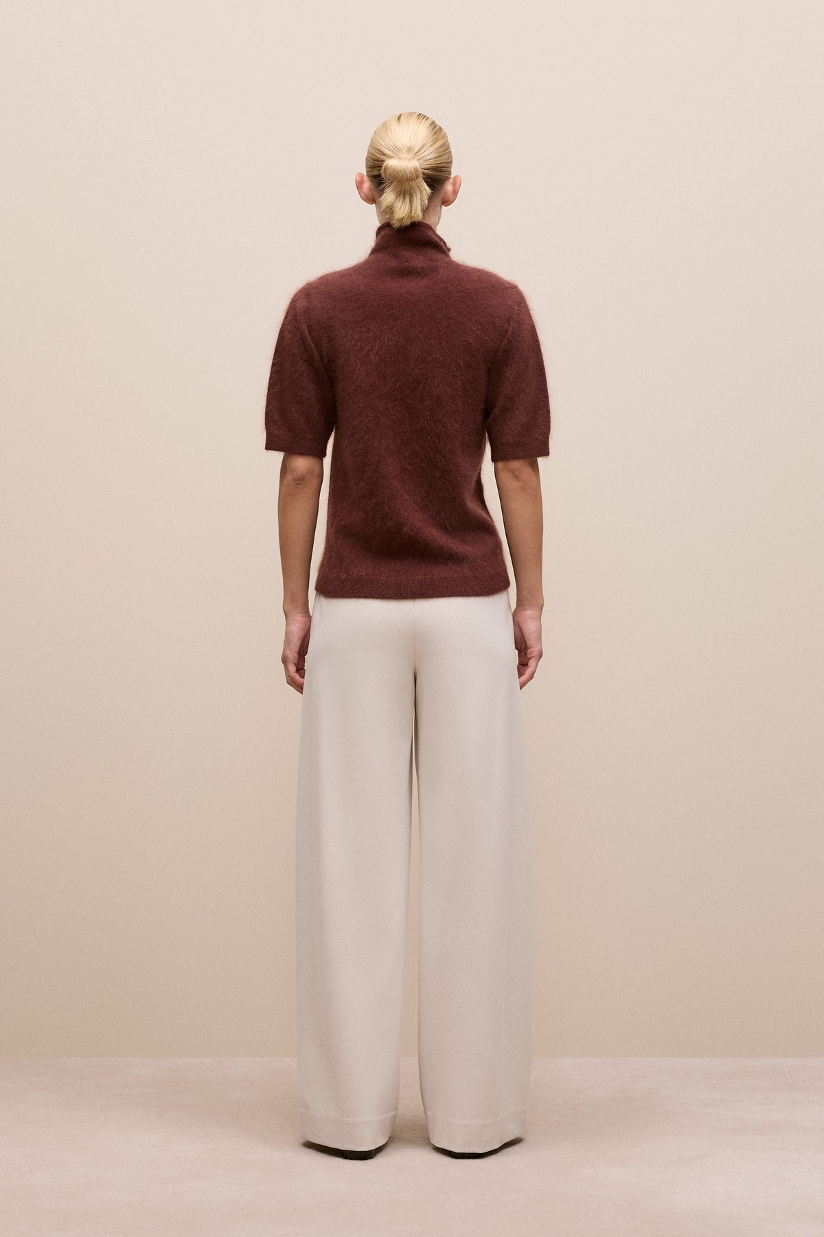 Brushed Cashmere Mock Neck T-Shirt