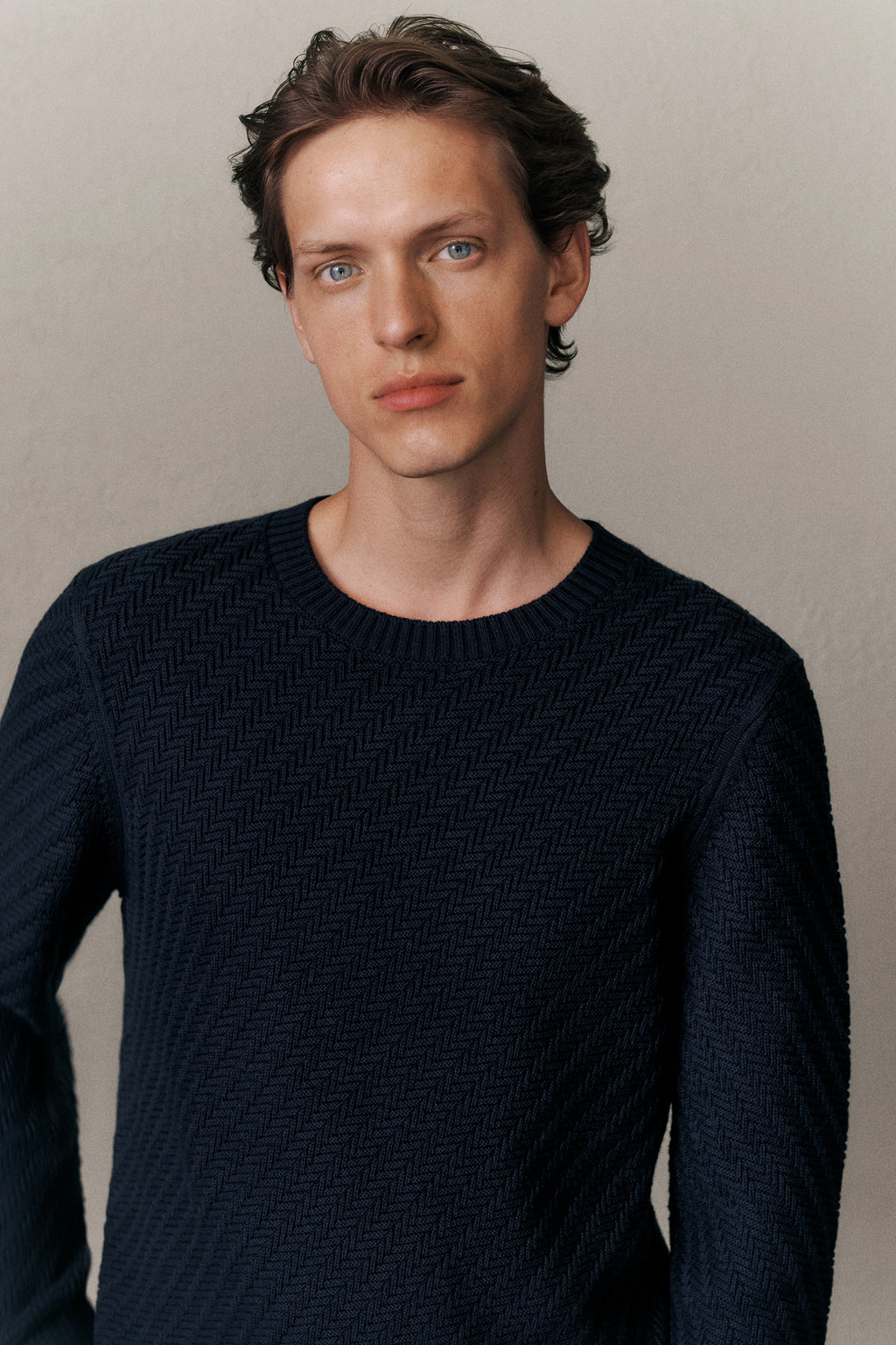 Cotton Blend Textured Crew