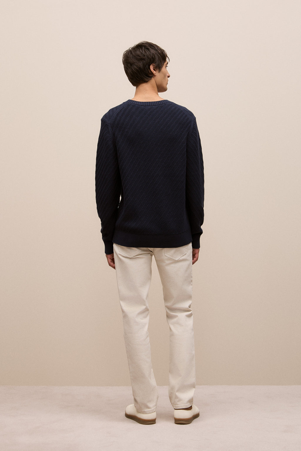 Cotton Blend Textured Crew
