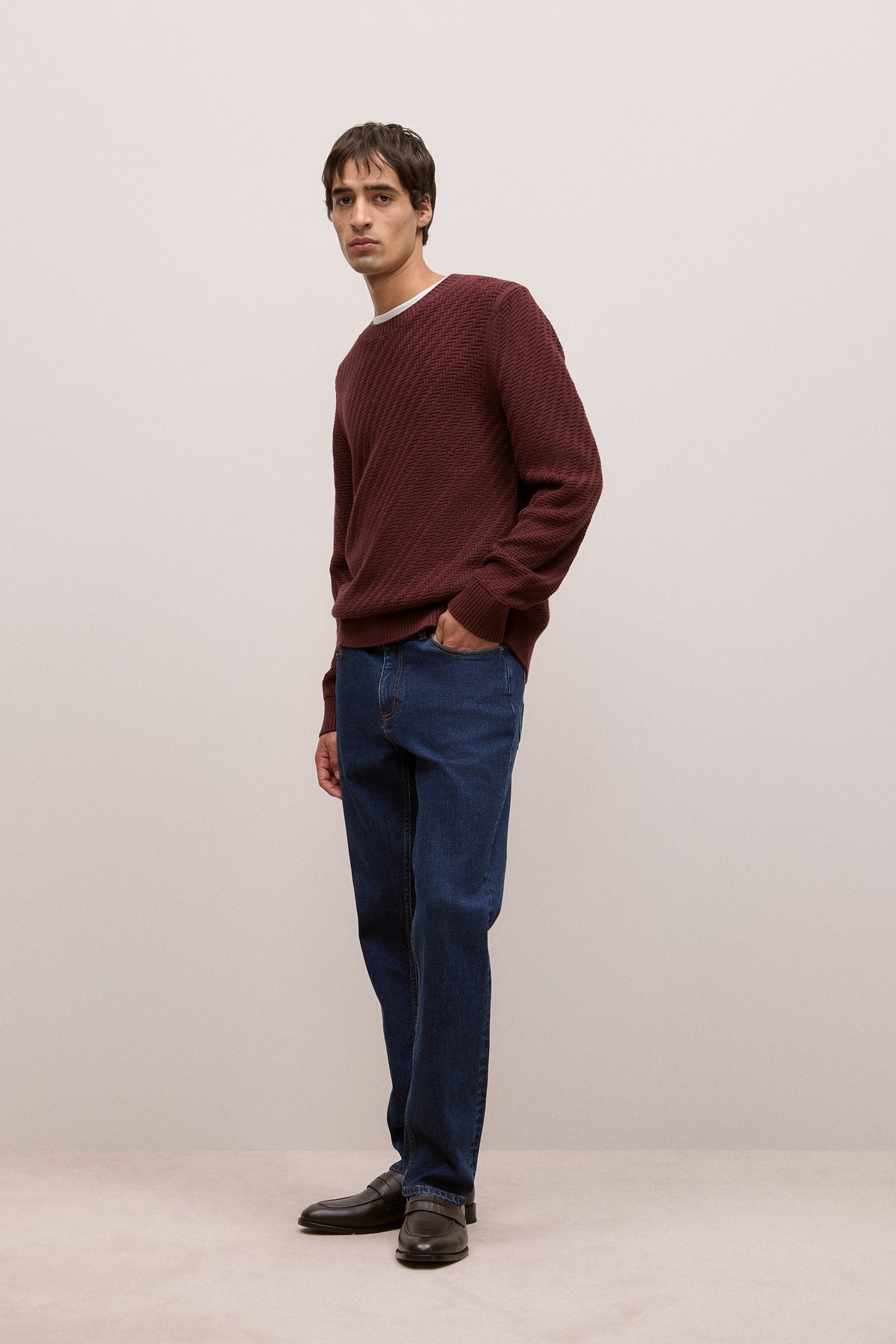 Cotton Blend Textured Crew