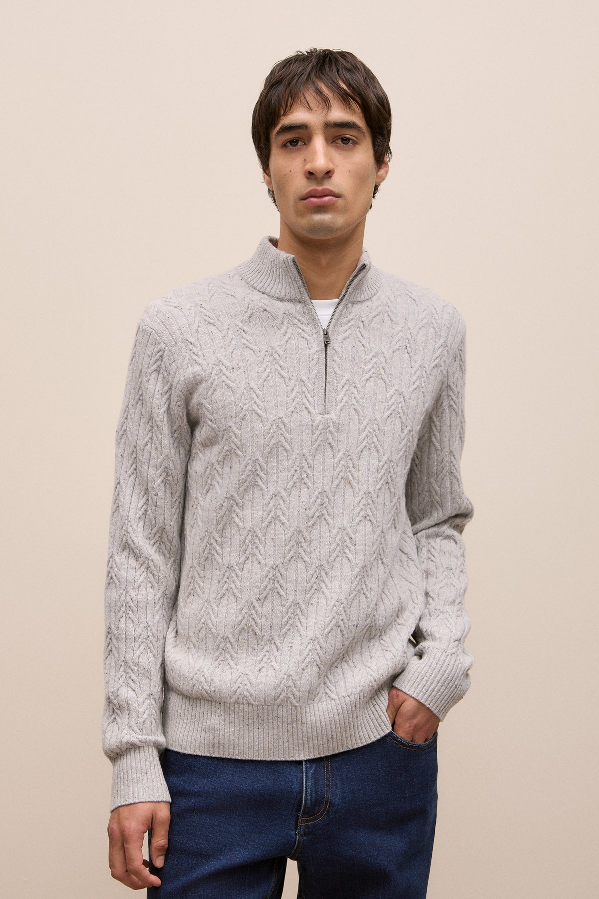 Merino Nep Cable Half Zip
