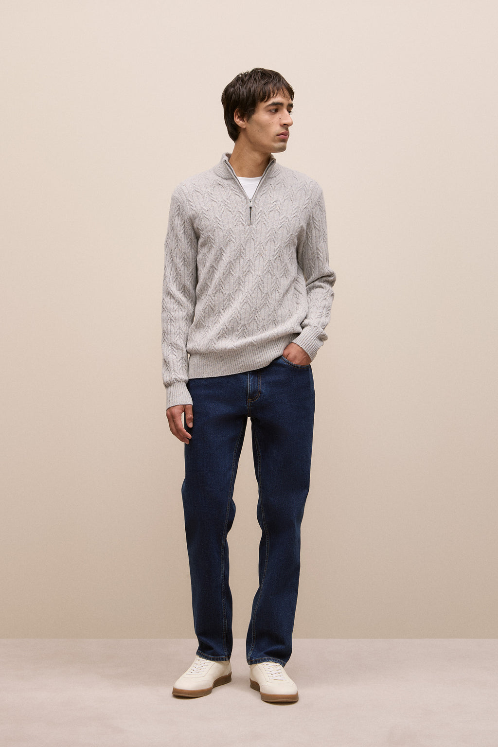 Merino Nep Cable Half Zip
