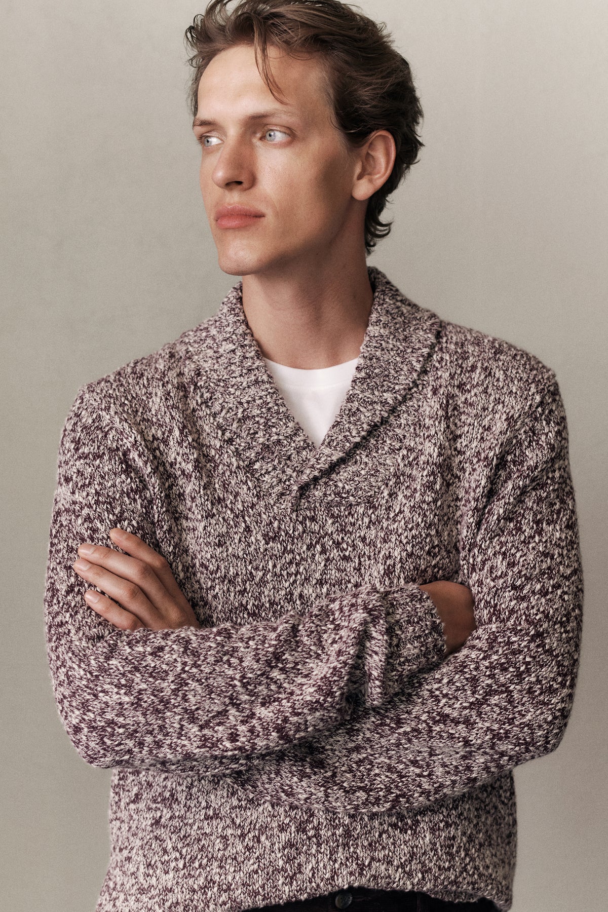 Textured Shawl Collar Knit