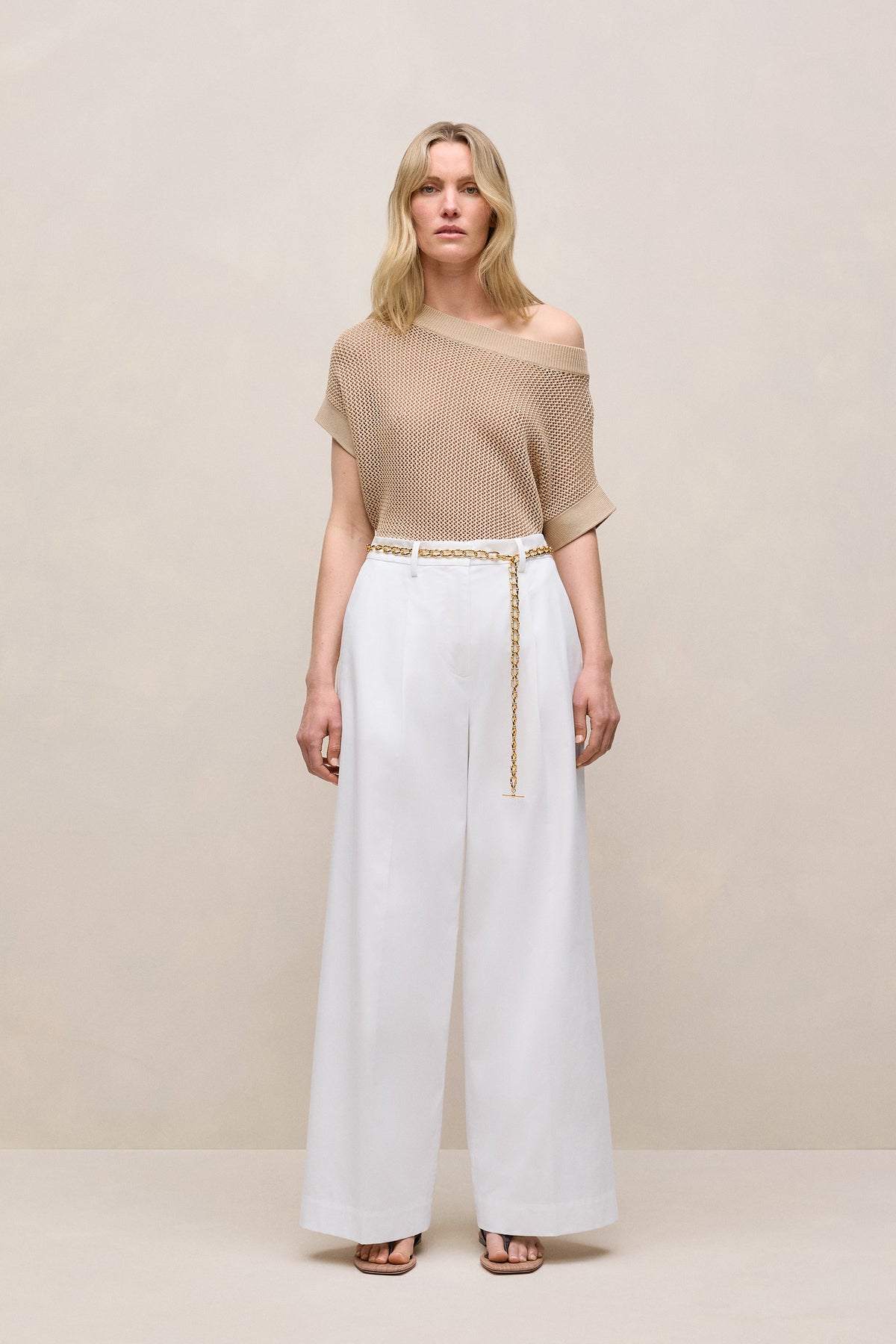 Cotton Blend Tailored Wide Leg Pant
