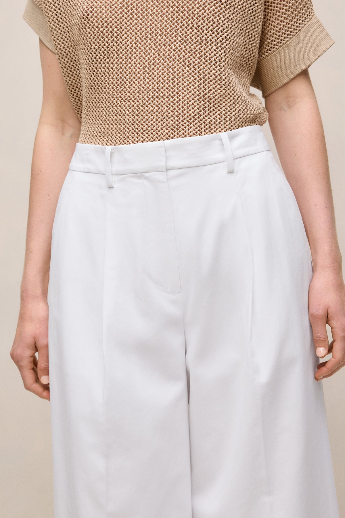 Cotton Blend Tailored Wide Leg Pant