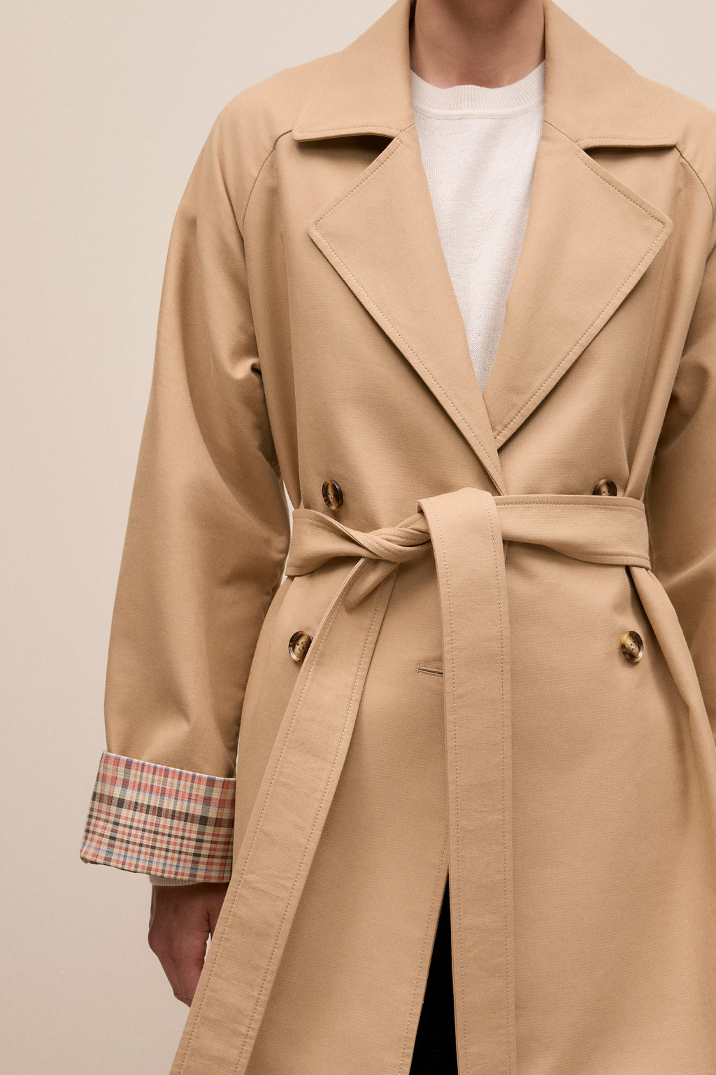 Cotton Twill Cuff Detail Trench Coat