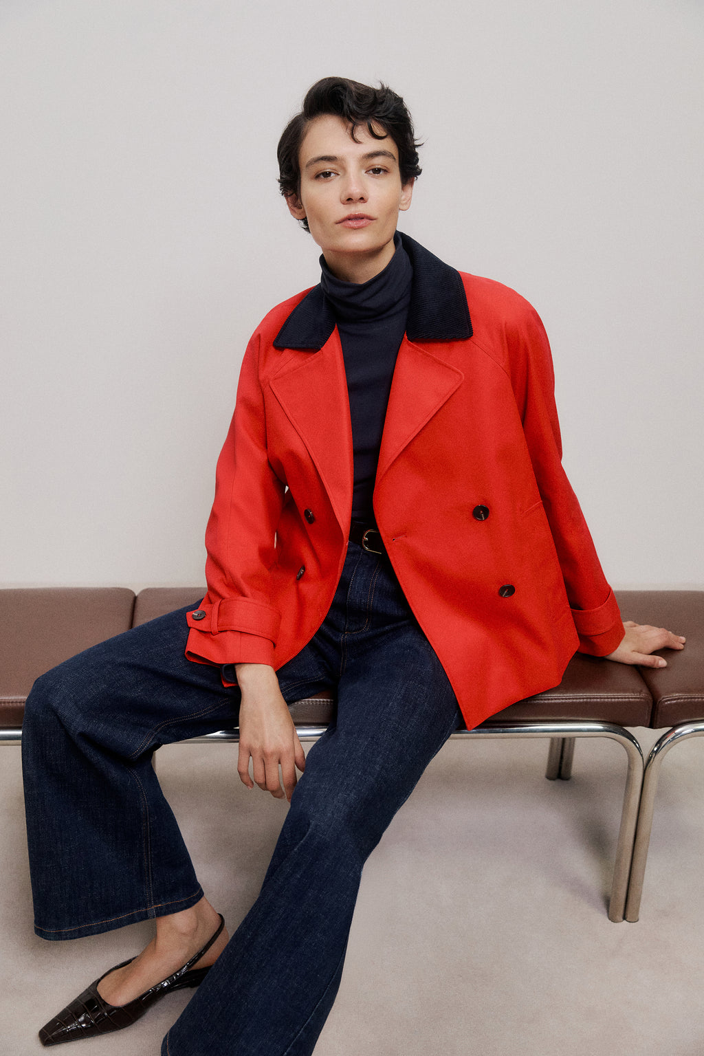 Corduroy Collar Short Trench