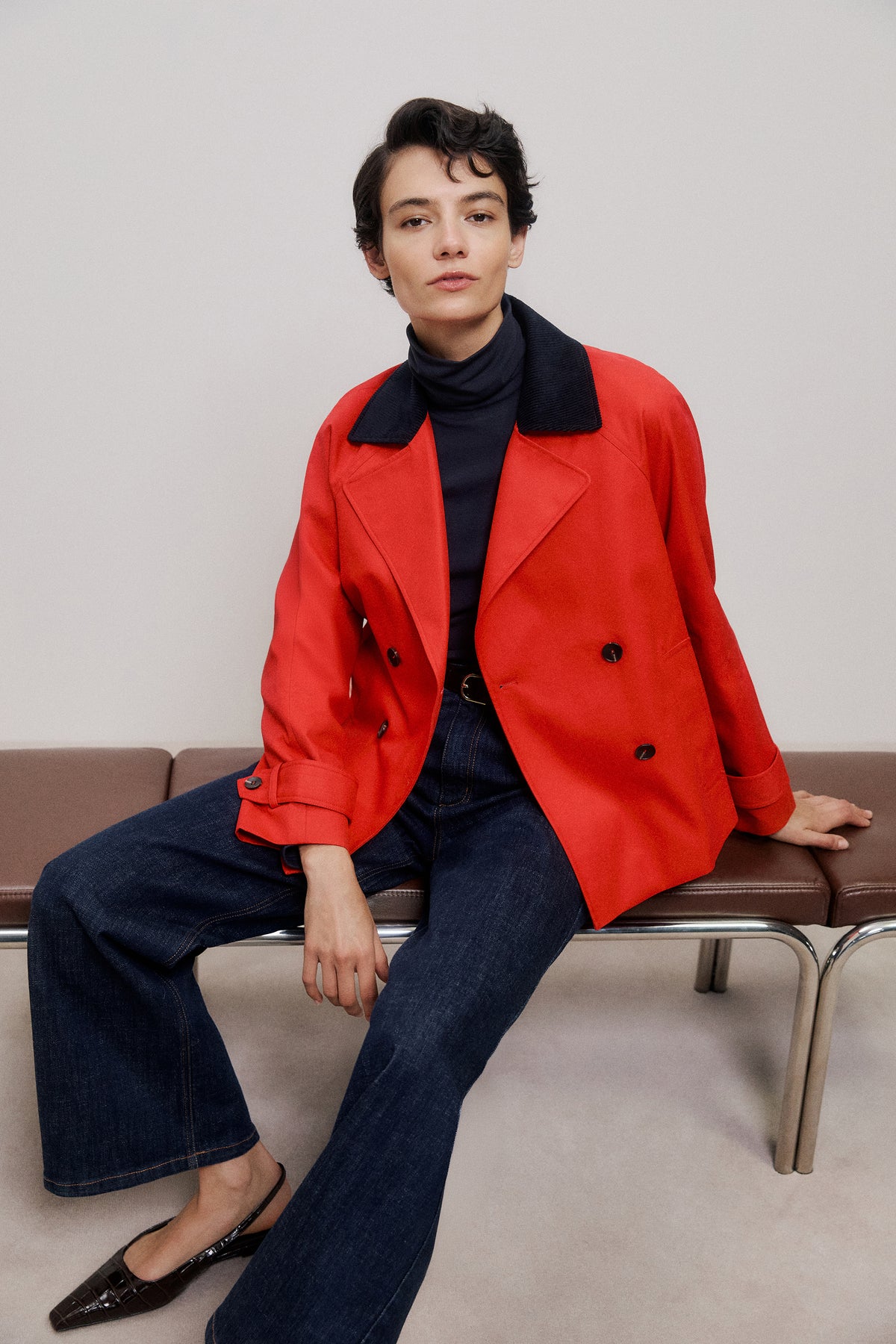 Corduroy Collar Short Trench