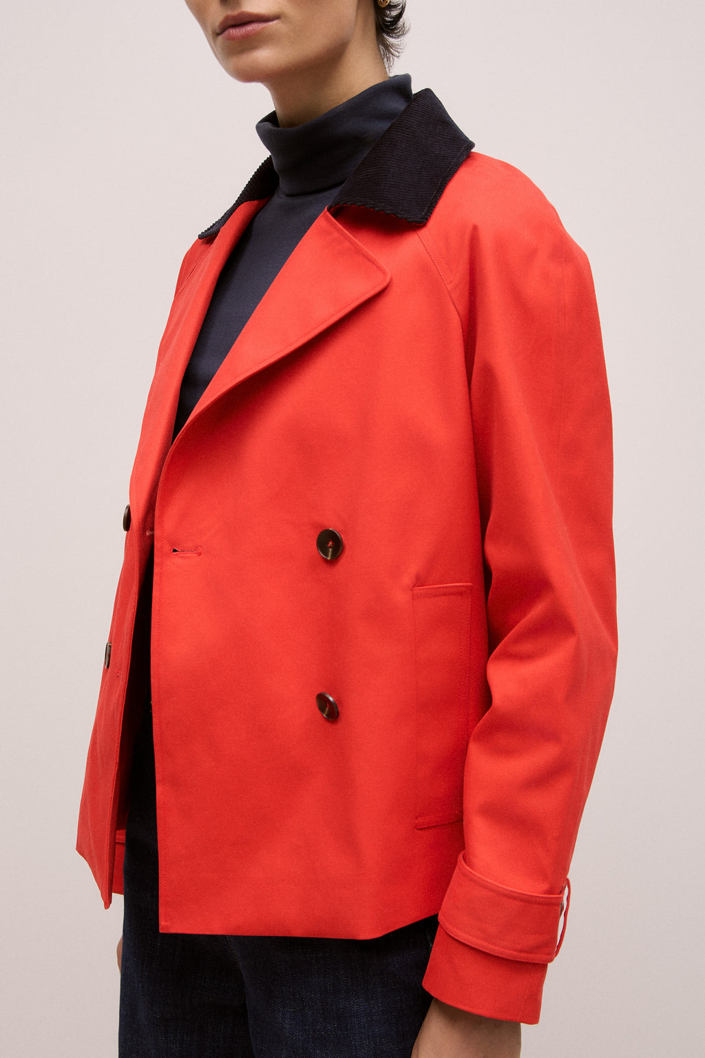 Corduroy Collar Short Trench