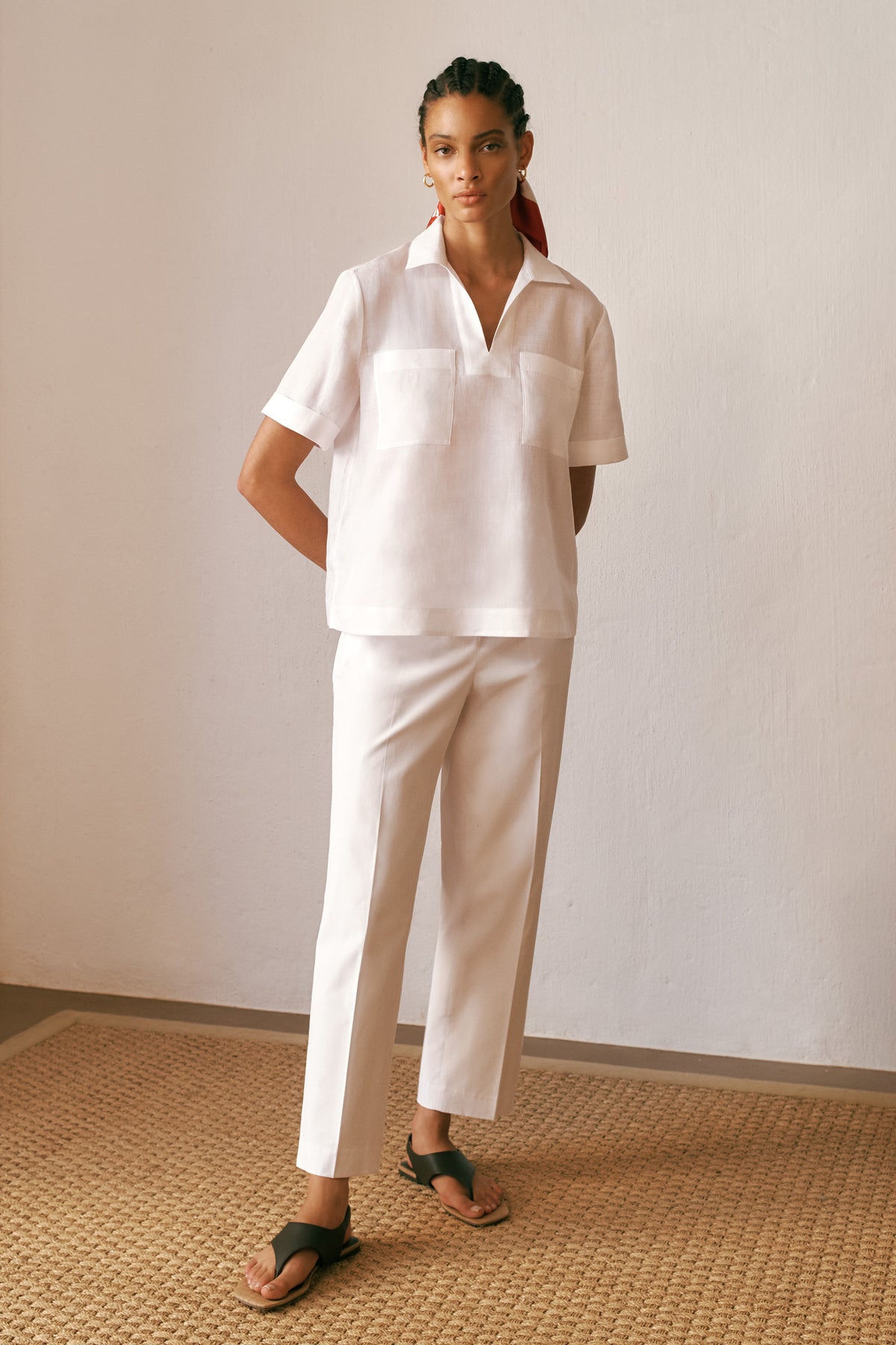 Cotton Blend Straight Leg Pant