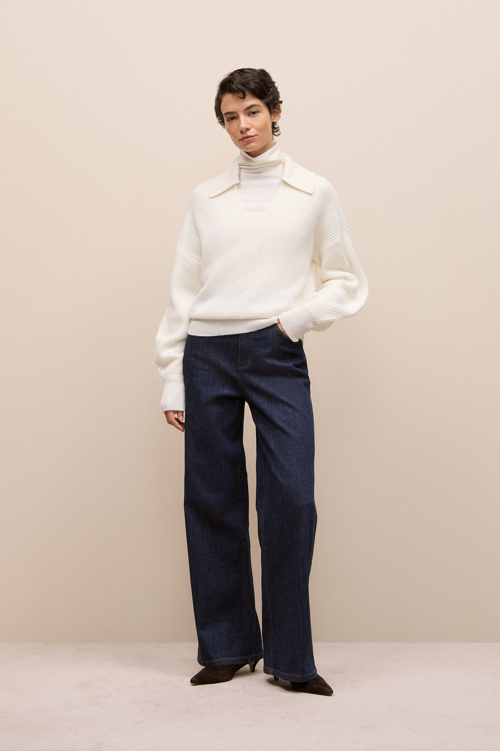 Merino Open Collar Knit