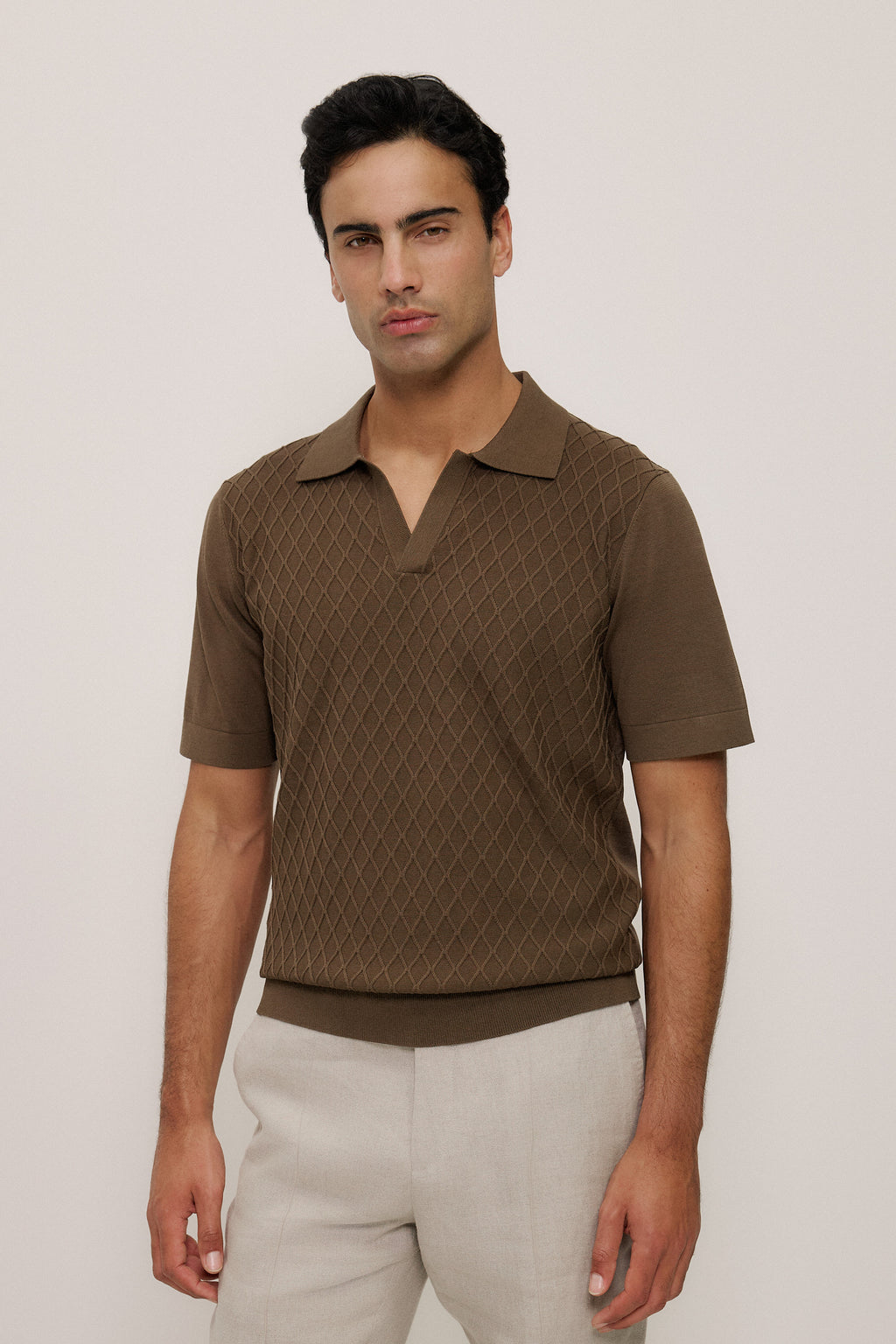 Mercerised Diamond Knit Polo