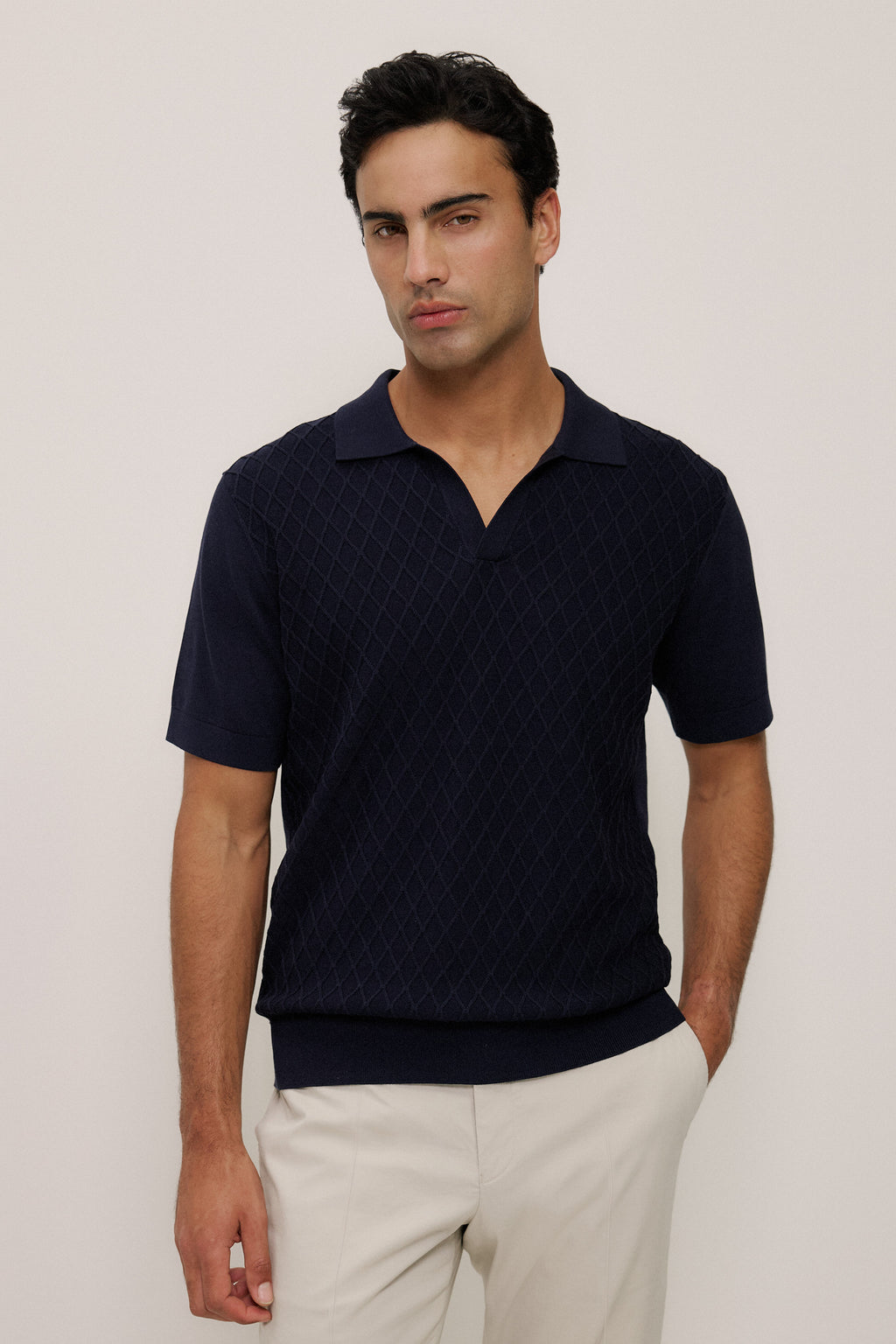 Mercerised Diamond Knit Polo