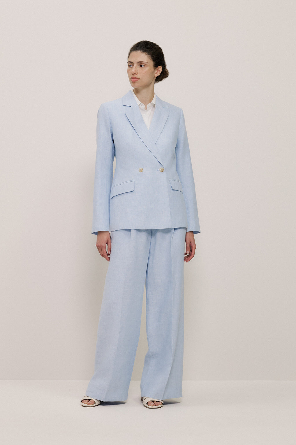 Yarn Dyed Linen Double Breasted Blazer
