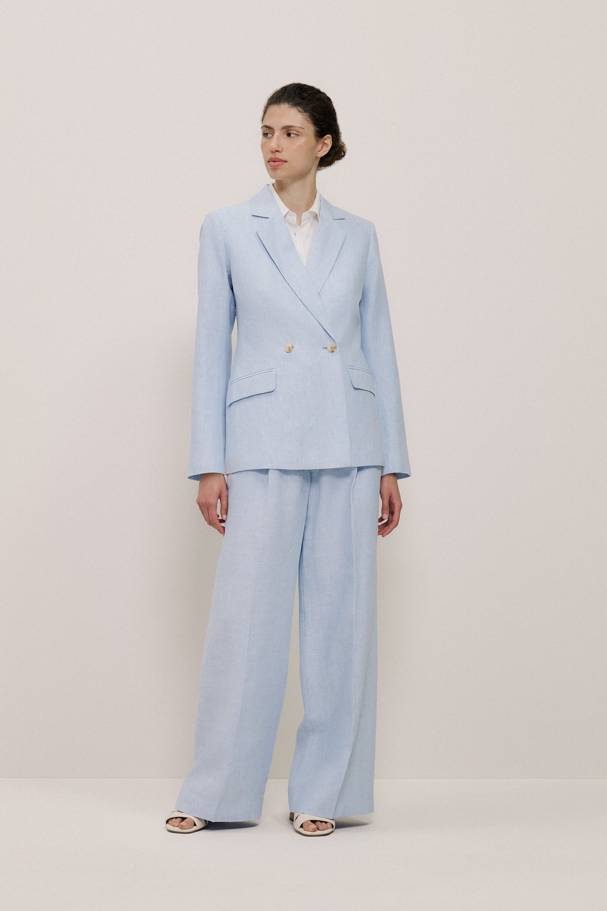 Yarn Dyed Linen Double Breasted Blazer