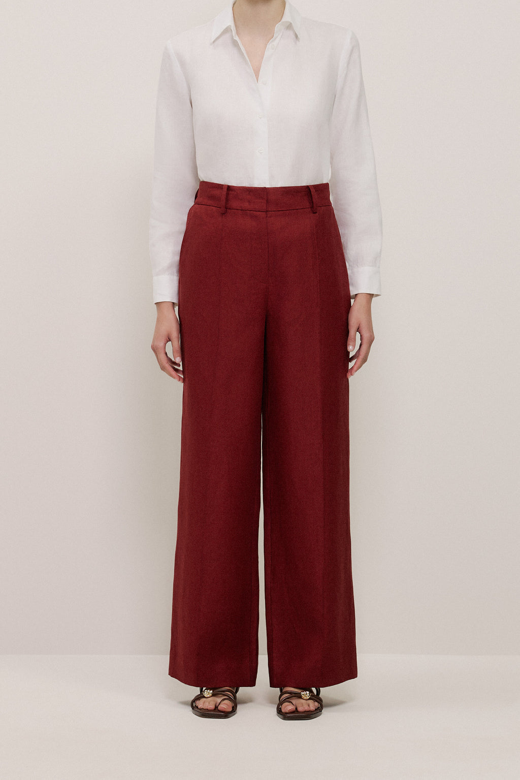 Linen Twill Pintucked Wide Leg Pant
