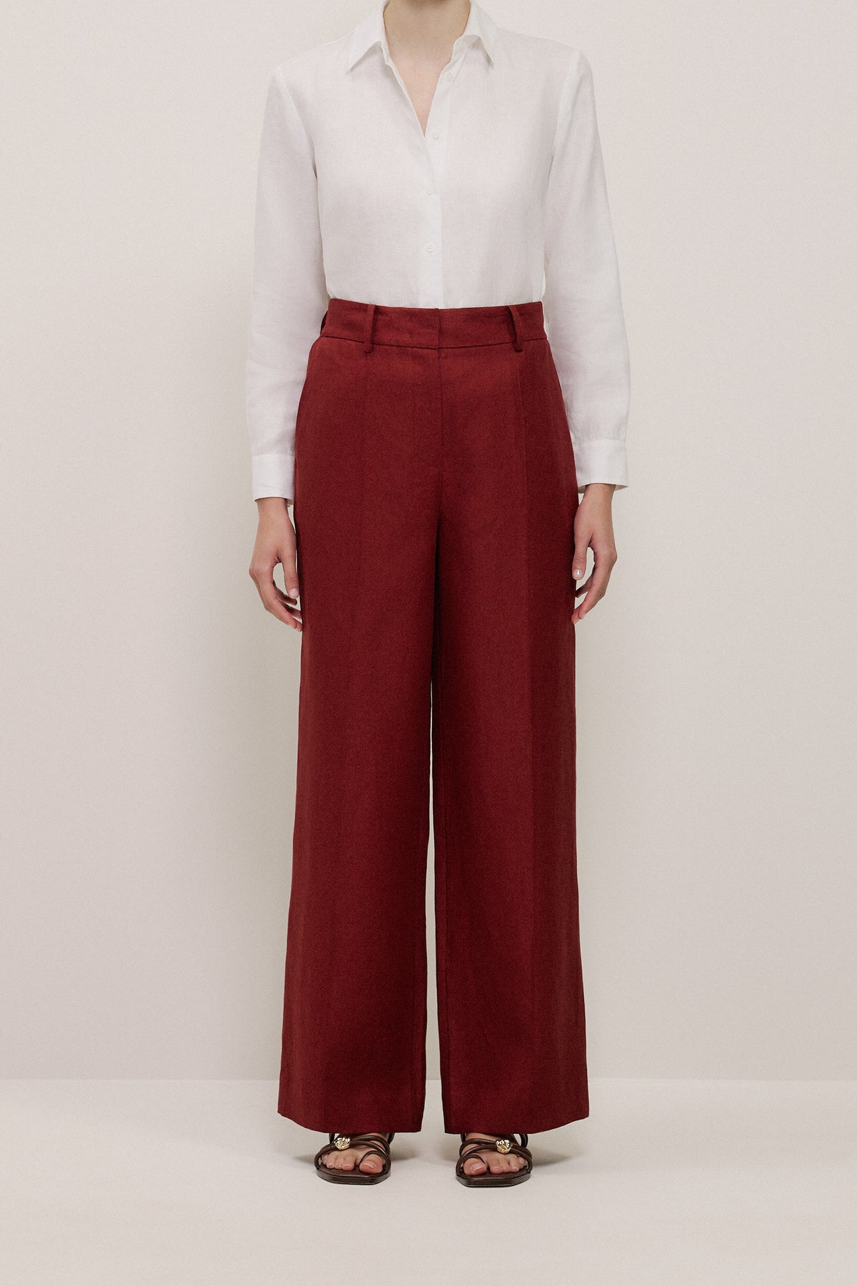 Linen Twill Pintucked Wide Leg Pant