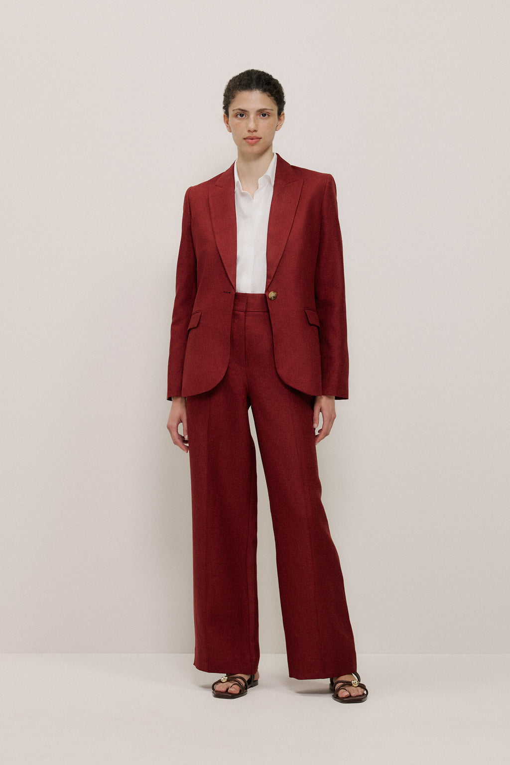 Linen Twill Pintucked Wide Leg Pant