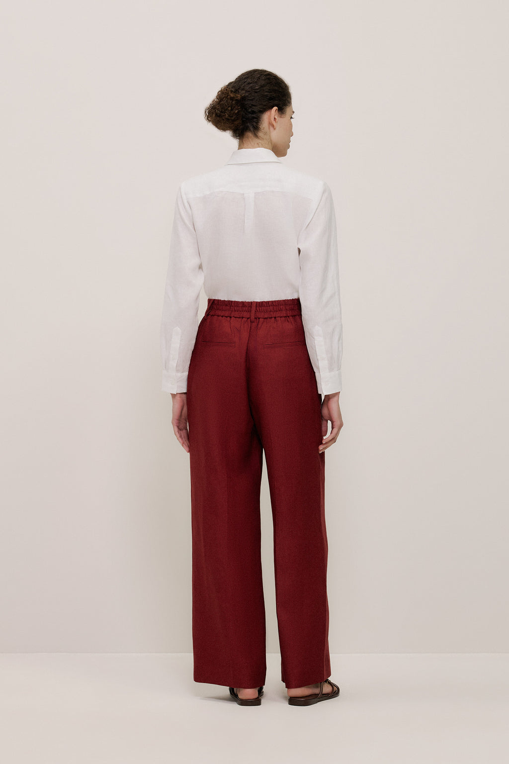 Linen Twill Pintucked Wide Leg Pant